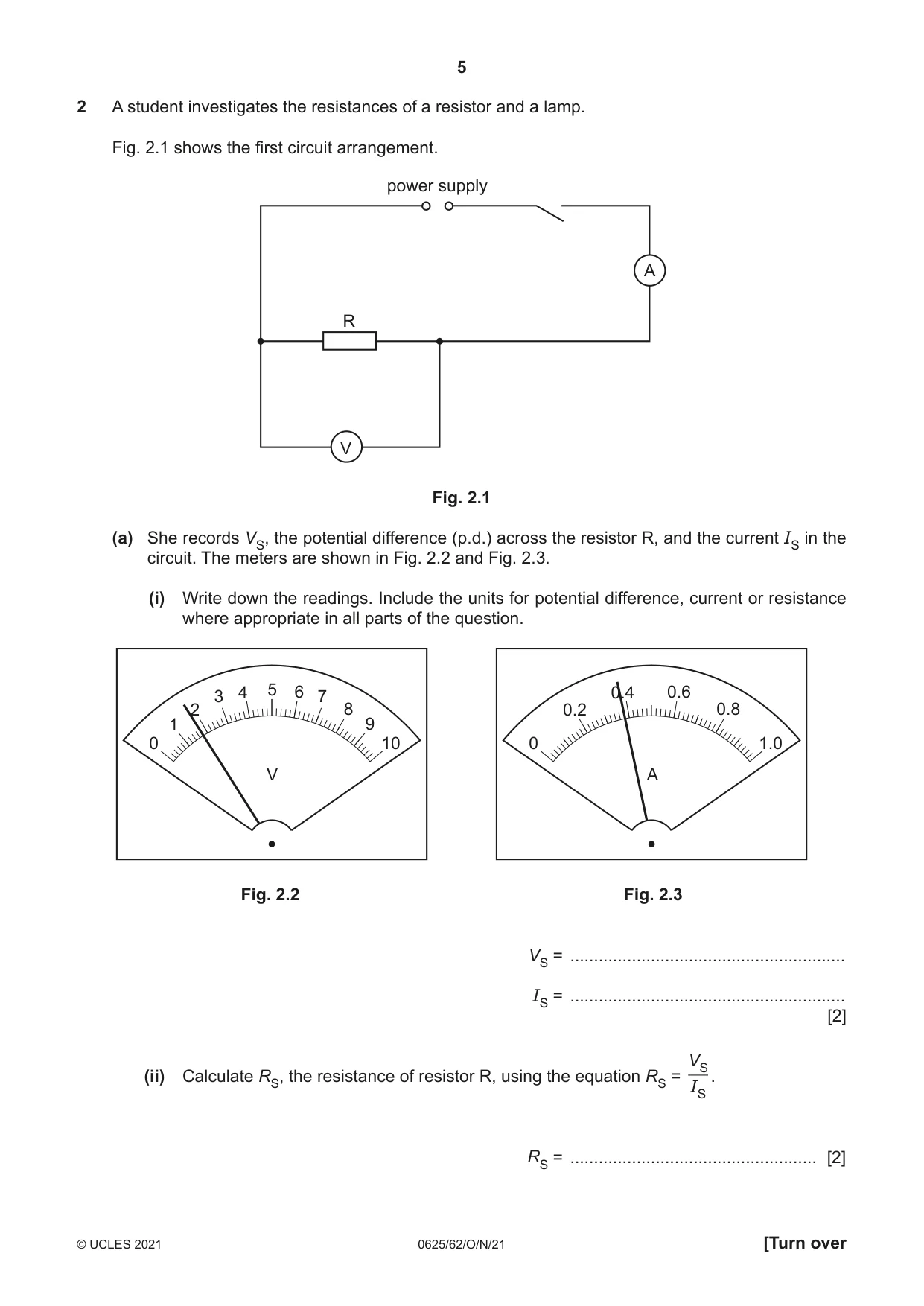 Cambridge IGCSE Physics 0625 2021 Oct/Nov Paper 6 · Variant 2 question paper, page 5 of 12