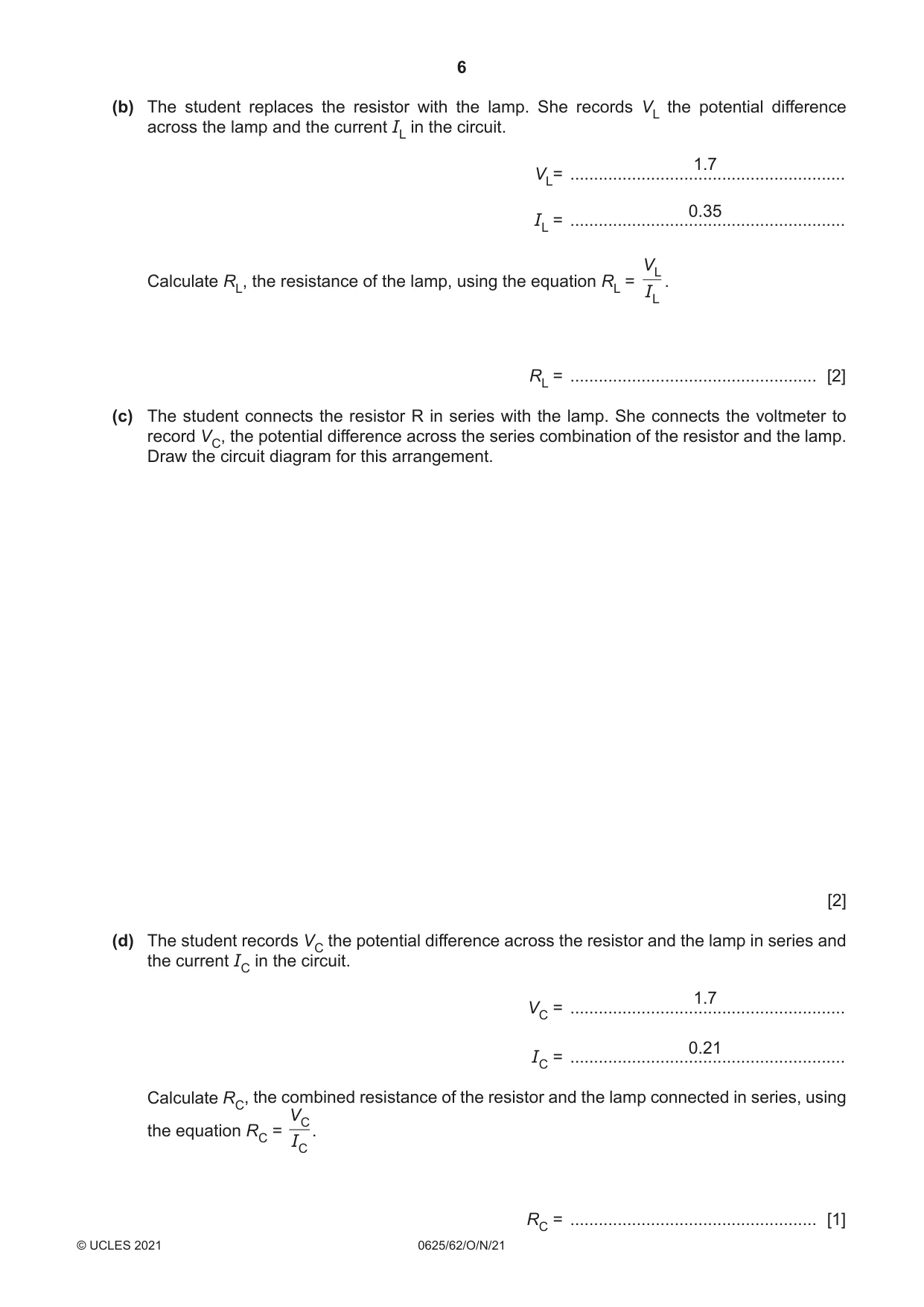 Cambridge IGCSE Physics 0625 2021 Oct/Nov Paper 6 · Variant 2 question paper, page 6 of 12