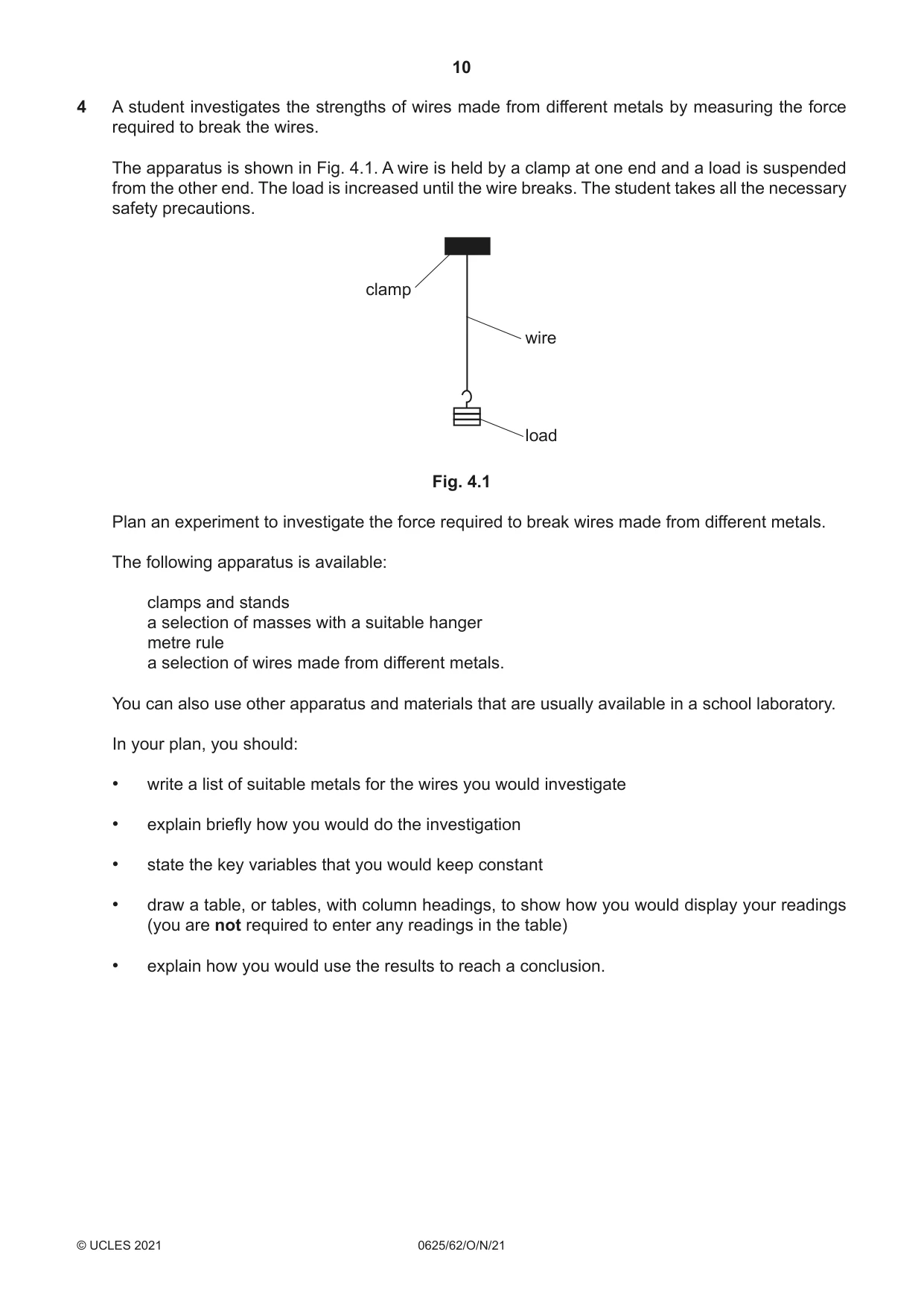 Cambridge IGCSE Physics 0625 2021 Oct/Nov Paper 6 · Variant 2 question paper, page 10 of 12