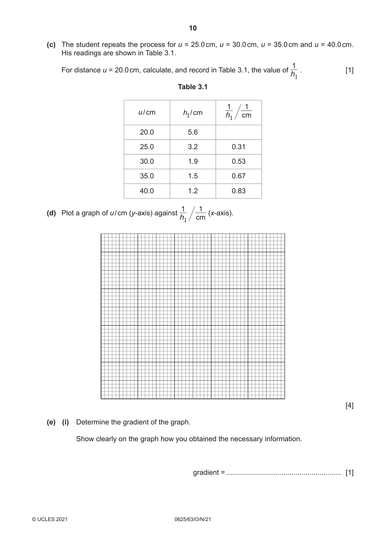 Cambridge IGCSE Physics 0625 2021 Oct/Nov Paper 6 · Variant 3 question paper, page 10 of 16