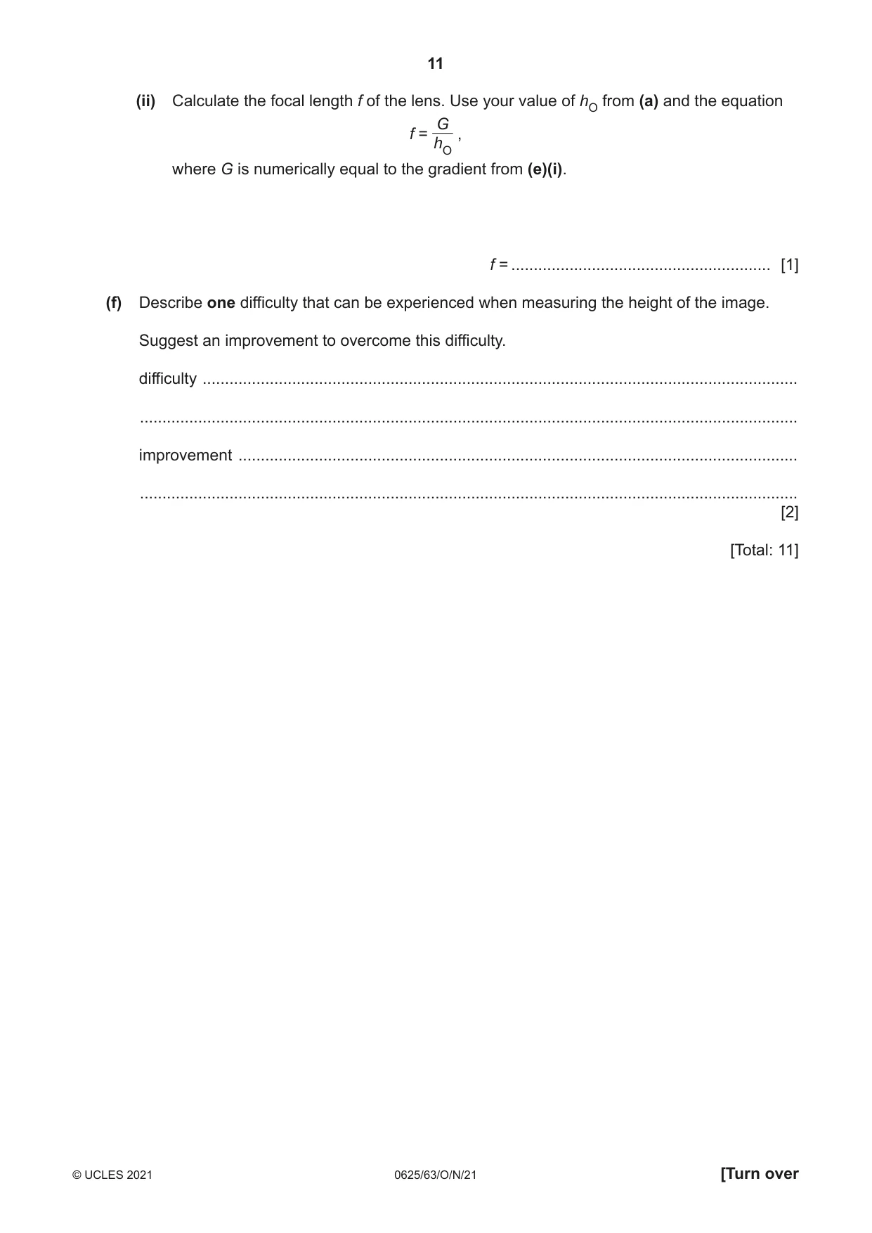 Cambridge IGCSE Physics 0625 2021 Oct/Nov Paper 6 · Variant 3 question paper, page 11 of 16