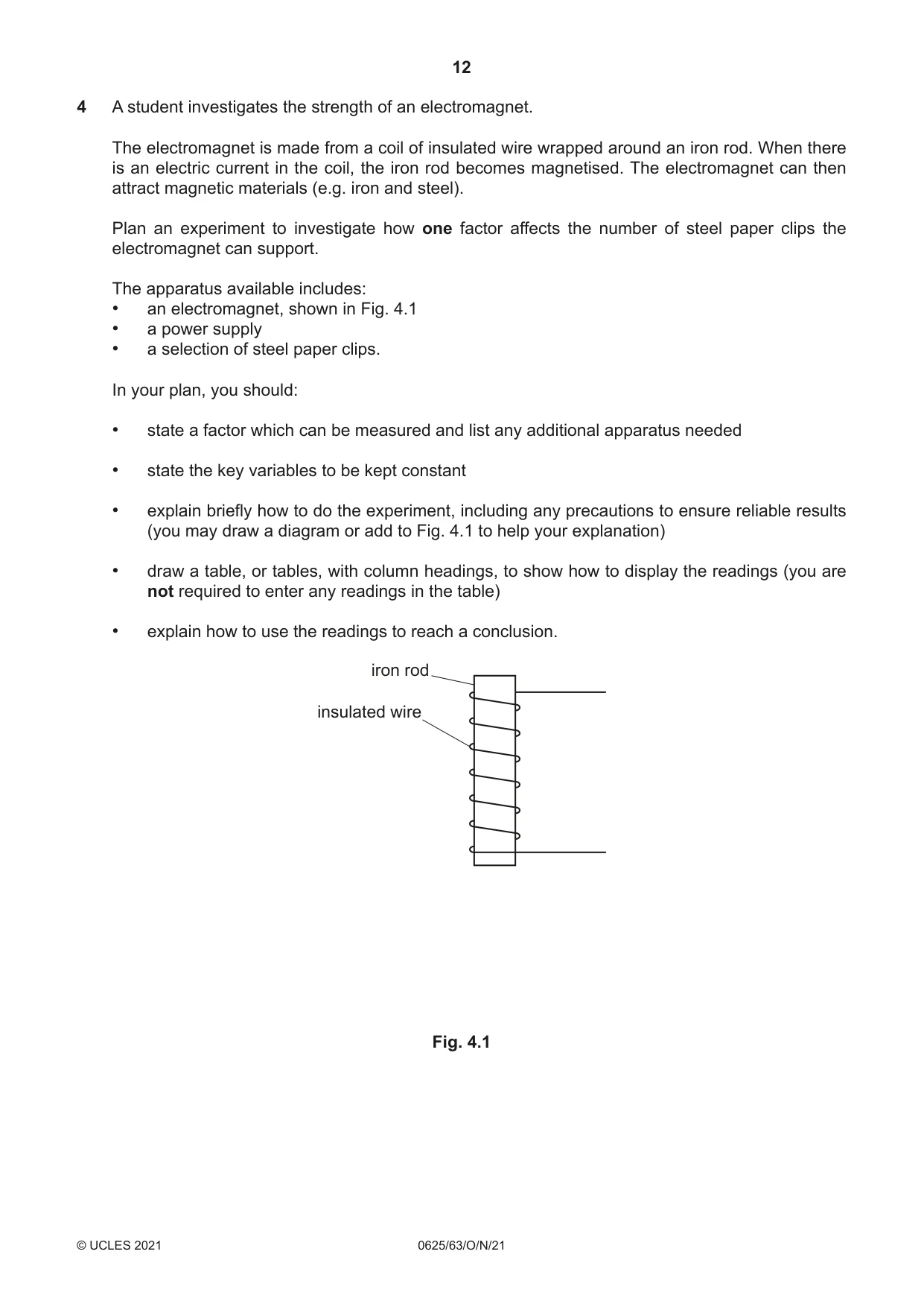 Cambridge IGCSE Physics 0625 2021 Oct/Nov Paper 6 · Variant 3 question paper, page 12 of 16