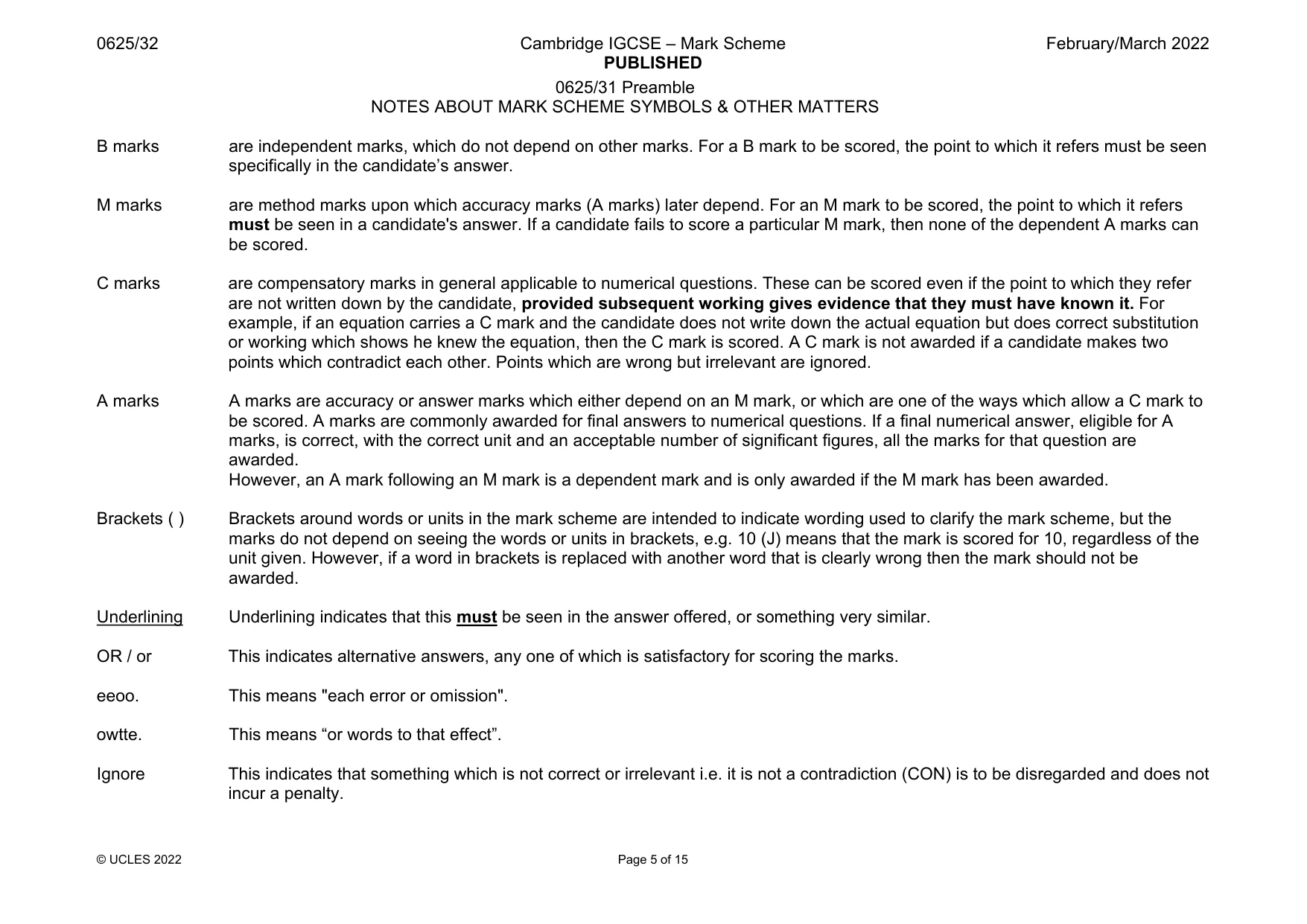 Mark scheme, page 5 of 15