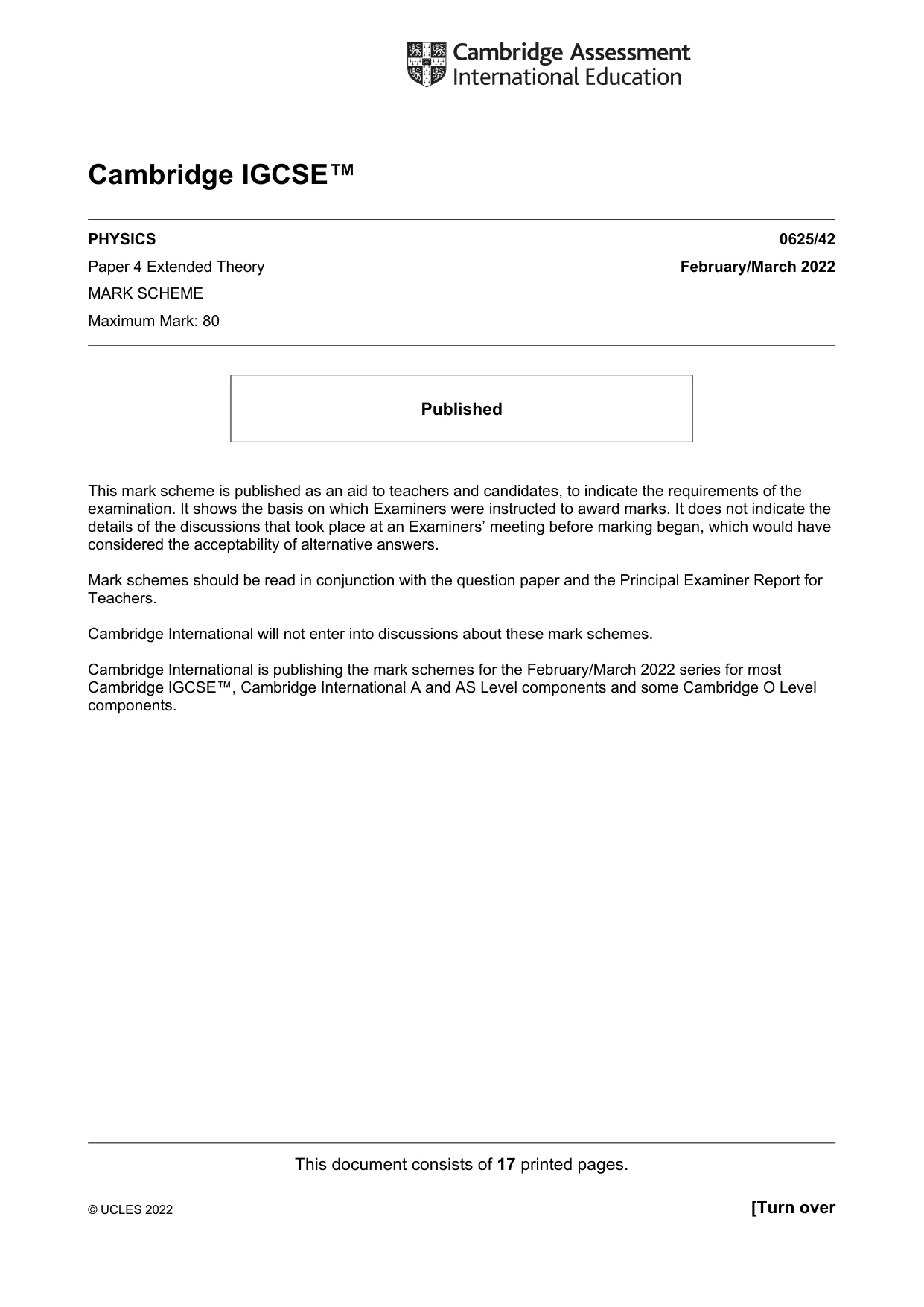 Mark scheme, page 1 of 17