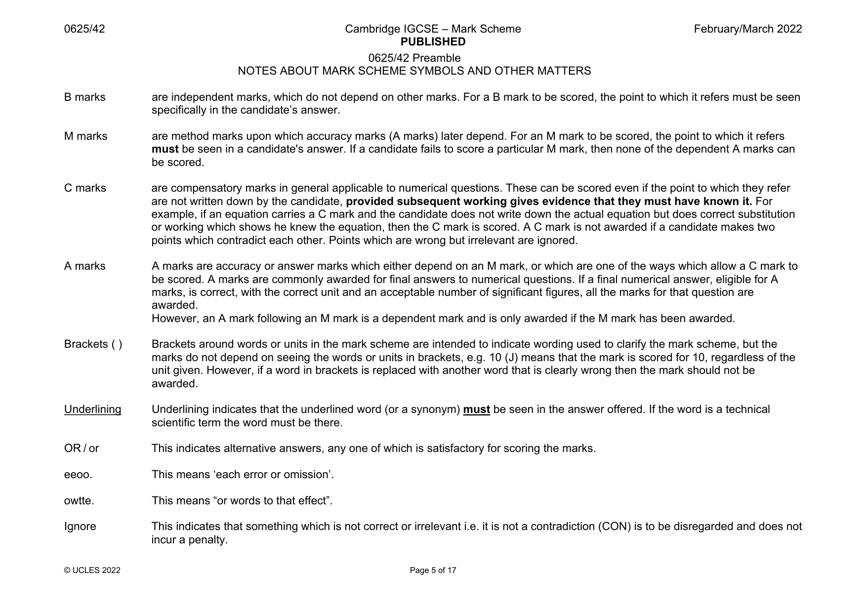 Mark scheme, page 5 of 17