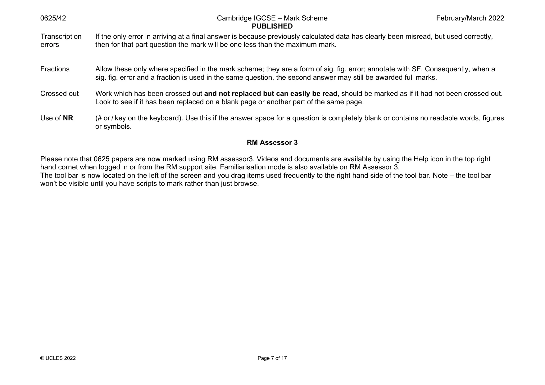 Mark scheme, page 7 of 17