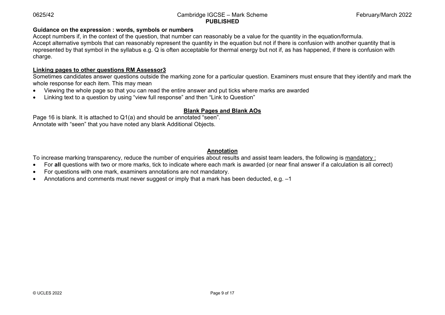 Mark scheme, page 9 of 17