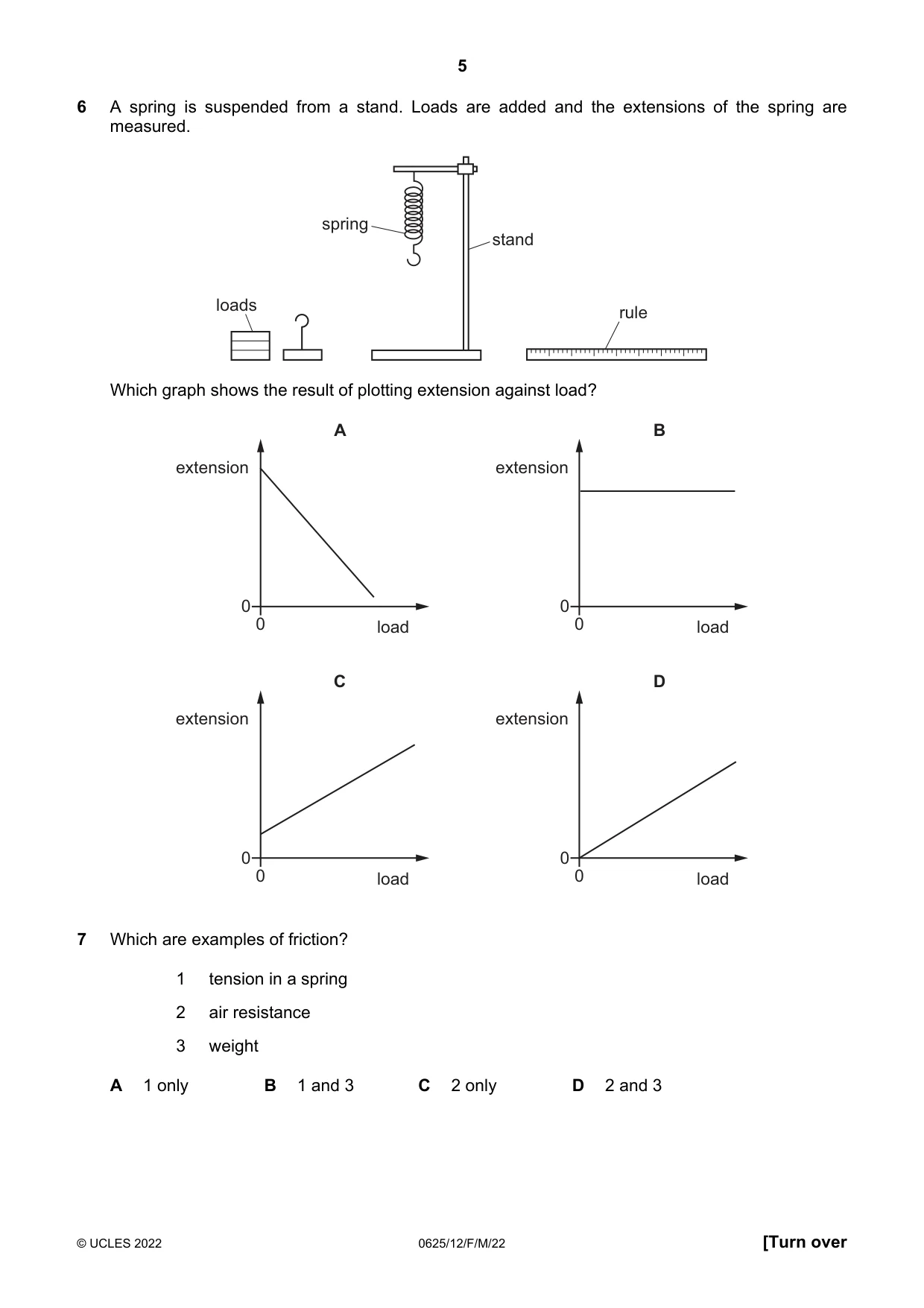 Cambridge IGCSE Physics 0625 2022 Feb/March Paper 1 · Variant 2 question paper, page 5 of 20