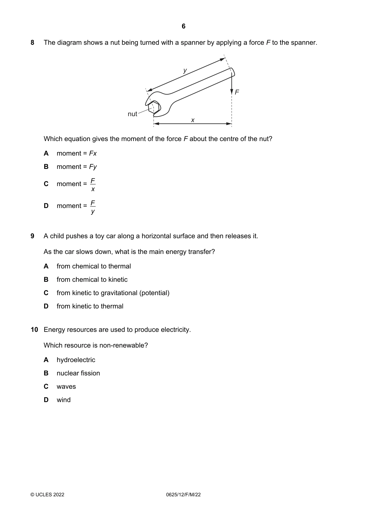 Cambridge IGCSE Physics 0625 2022 Feb/March Paper 1 · Variant 2 question paper, page 6 of 20