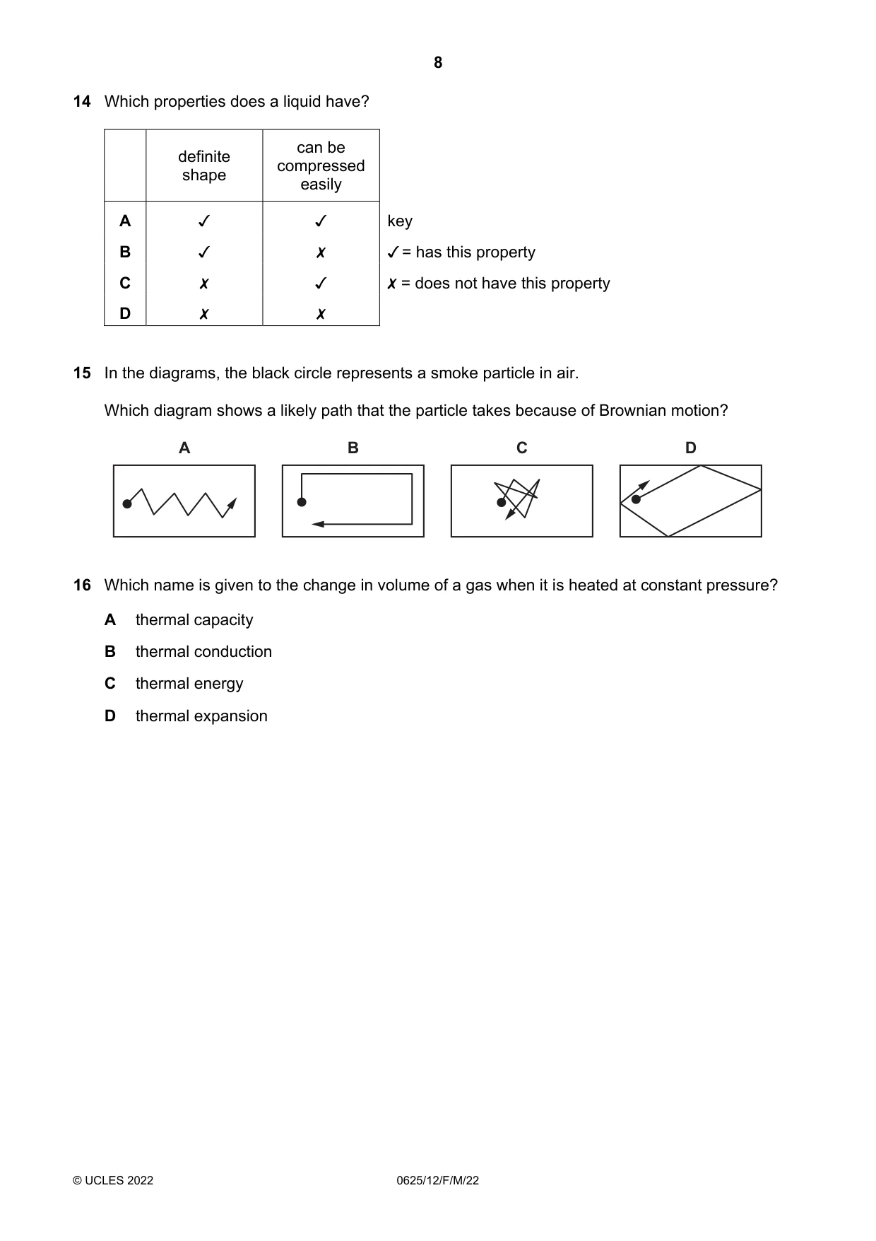 Cambridge IGCSE Physics 0625 2022 Feb/March Paper 1 · Variant 2 question paper, page 8 of 20