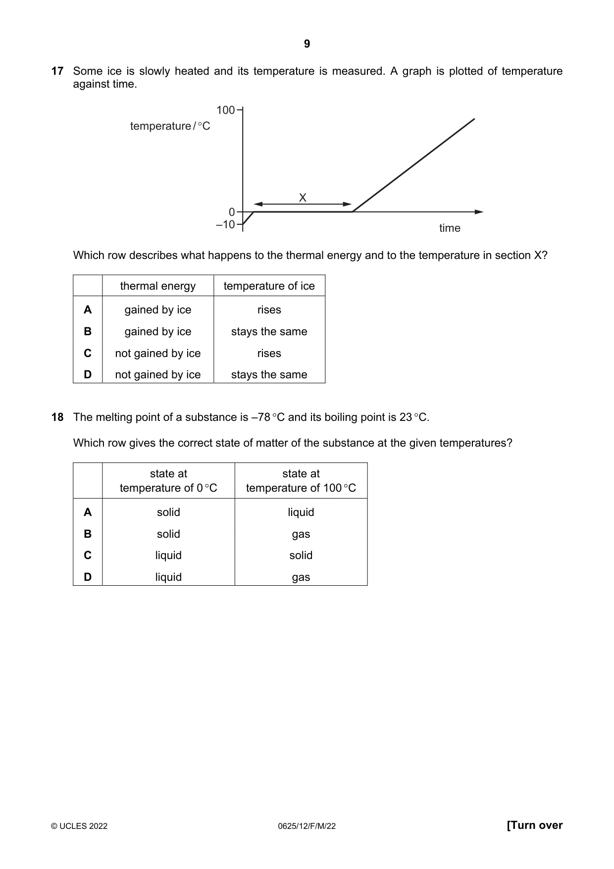 Cambridge IGCSE Physics 0625 2022 Feb/March Paper 1 · Variant 2 question paper, page 9 of 20