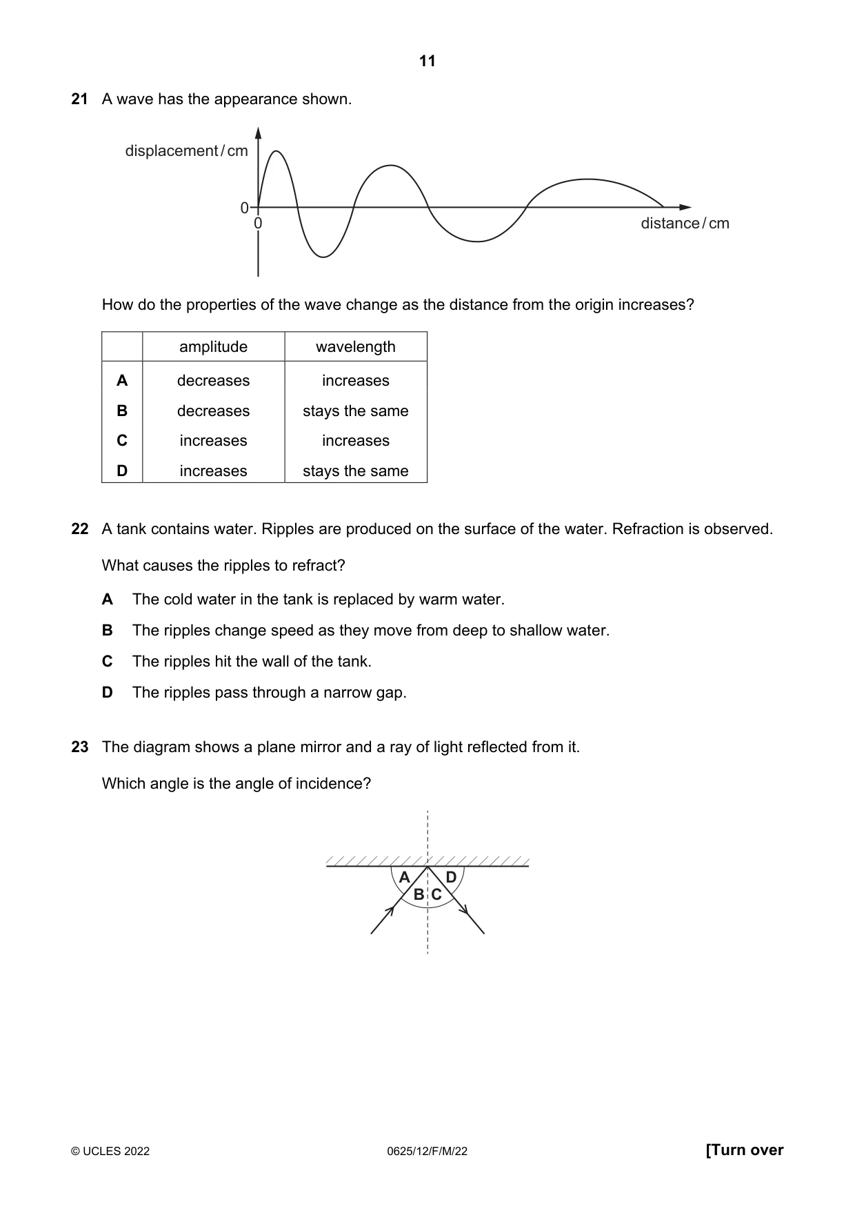 Cambridge IGCSE Physics 0625 2022 Feb/March Paper 1 · Variant 2 question paper, page 11 of 20
