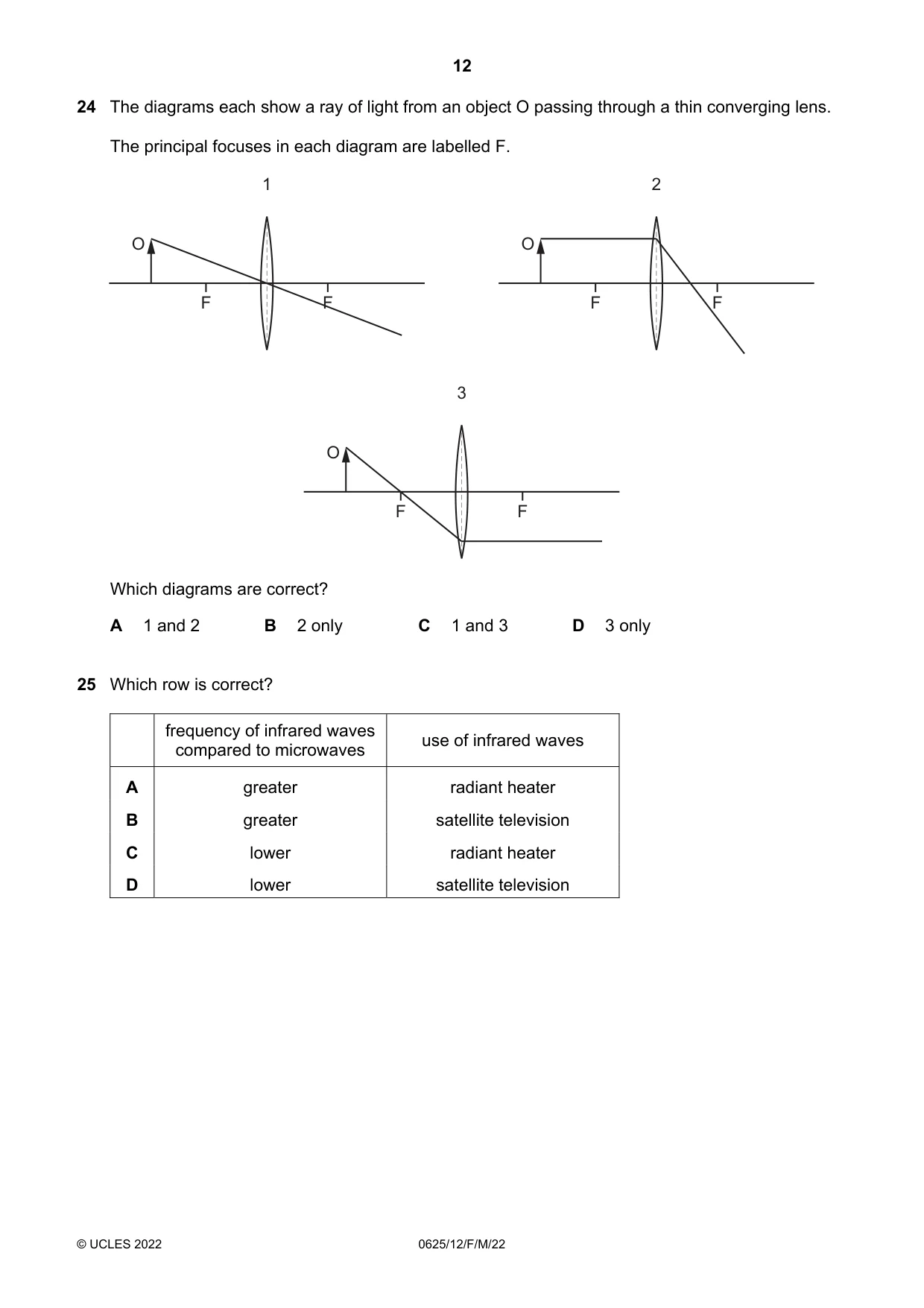 Cambridge IGCSE Physics 0625 2022 Feb/March Paper 1 · Variant 2 question paper, page 12 of 20