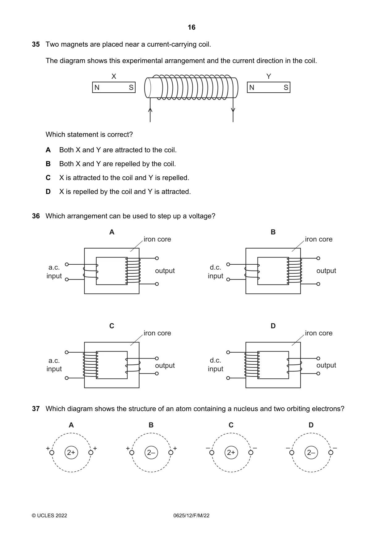 Cambridge IGCSE Physics 0625 2022 Feb/March Paper 1 · Variant 2 question paper, page 16 of 20