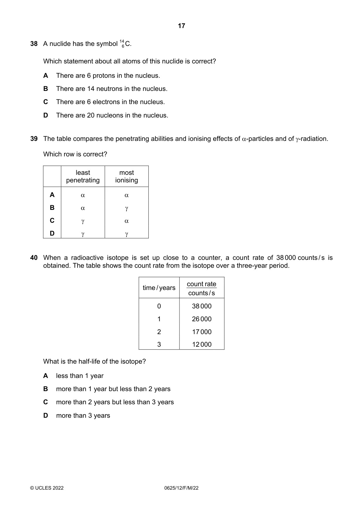 Cambridge IGCSE Physics 0625 2022 Feb/March Paper 1 · Variant 2 question paper, page 17 of 20