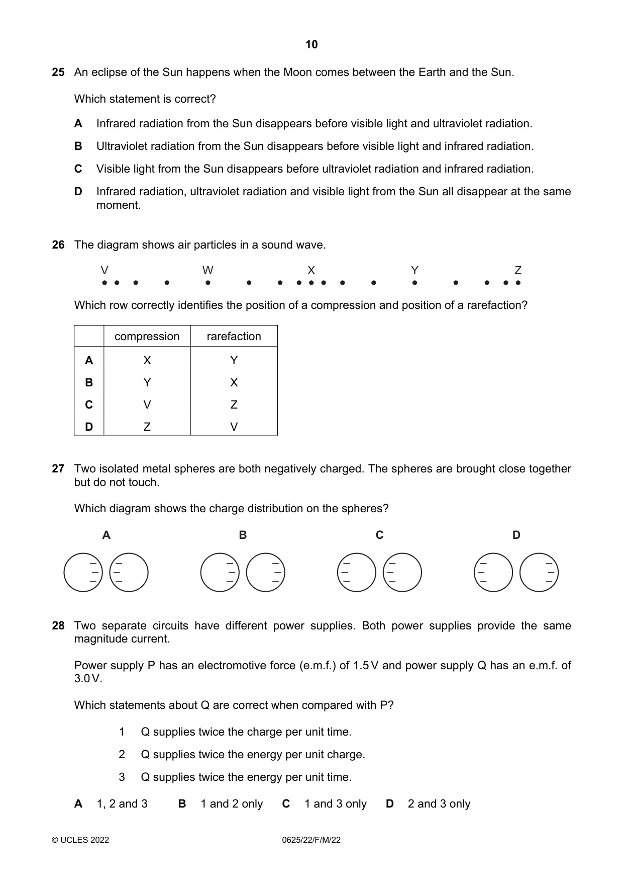 Cambridge IGCSE Physics 0625 2022 Feb/March Paper 2 · Variant 2 question paper, page 10 of 16
