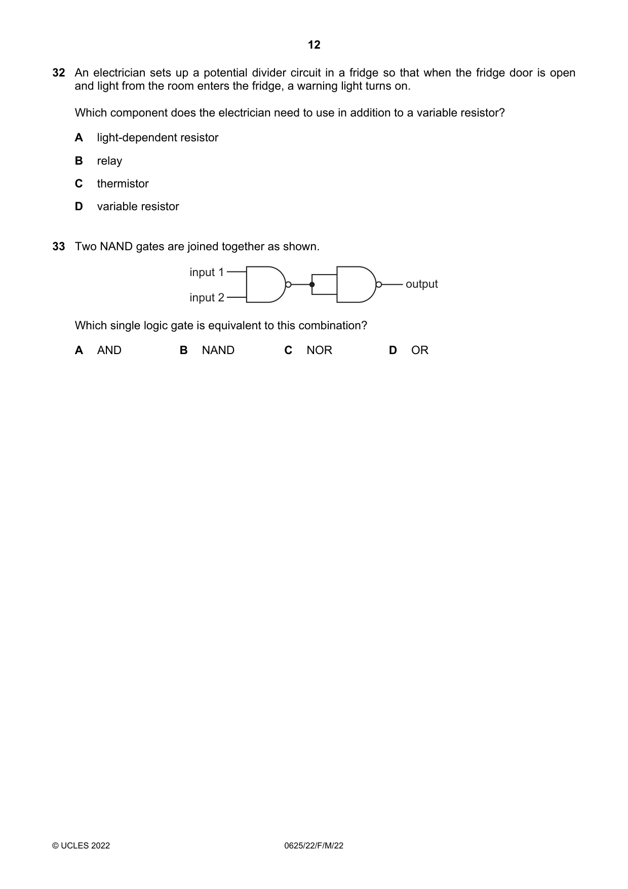 Cambridge IGCSE Physics 0625 2022 Feb/March Paper 2 · Variant 2 question paper, page 12 of 16