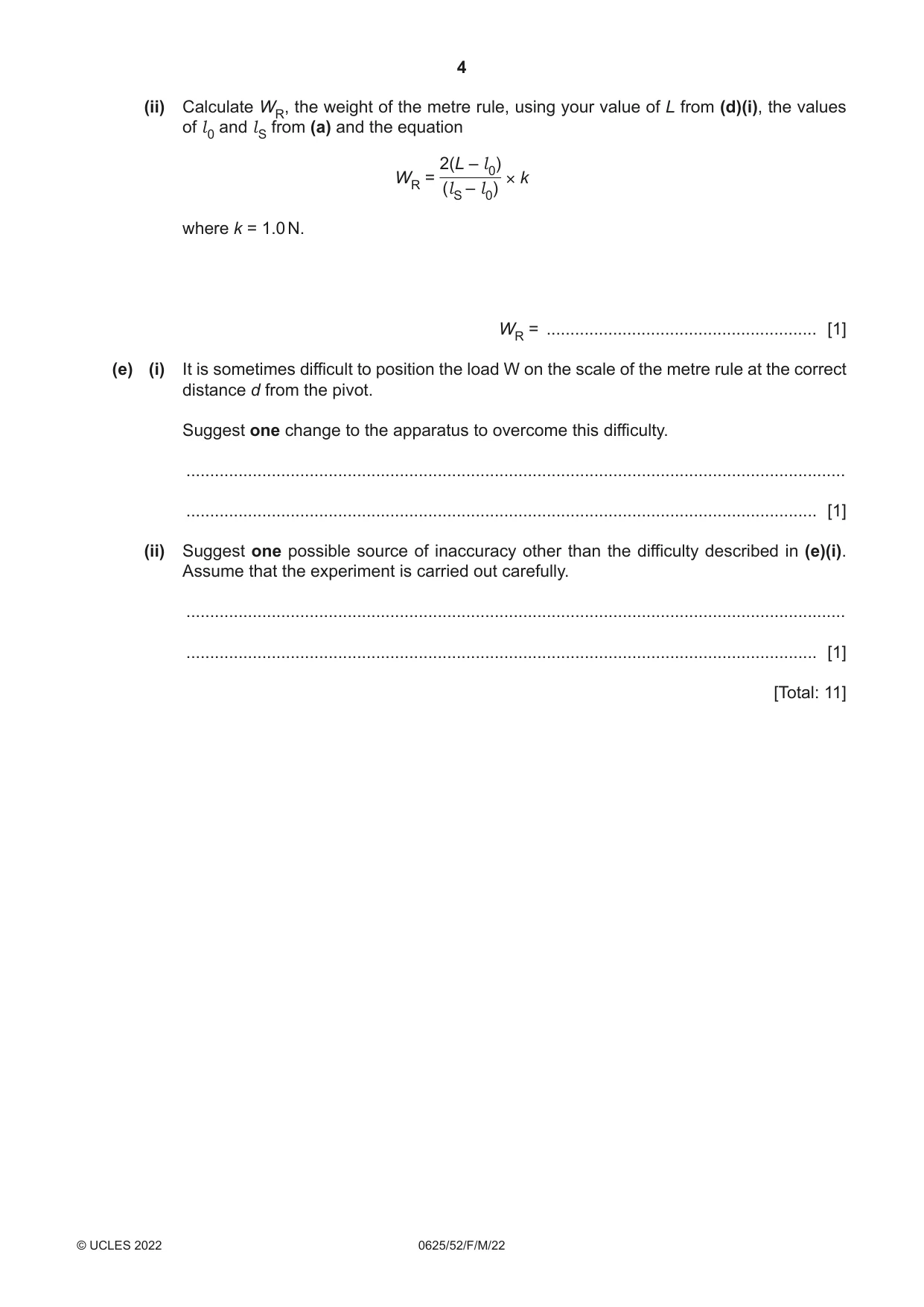 Cambridge IGCSE Physics 0625 2022 Feb/March Paper 5 · Variant 2 question paper, page 4 of 12