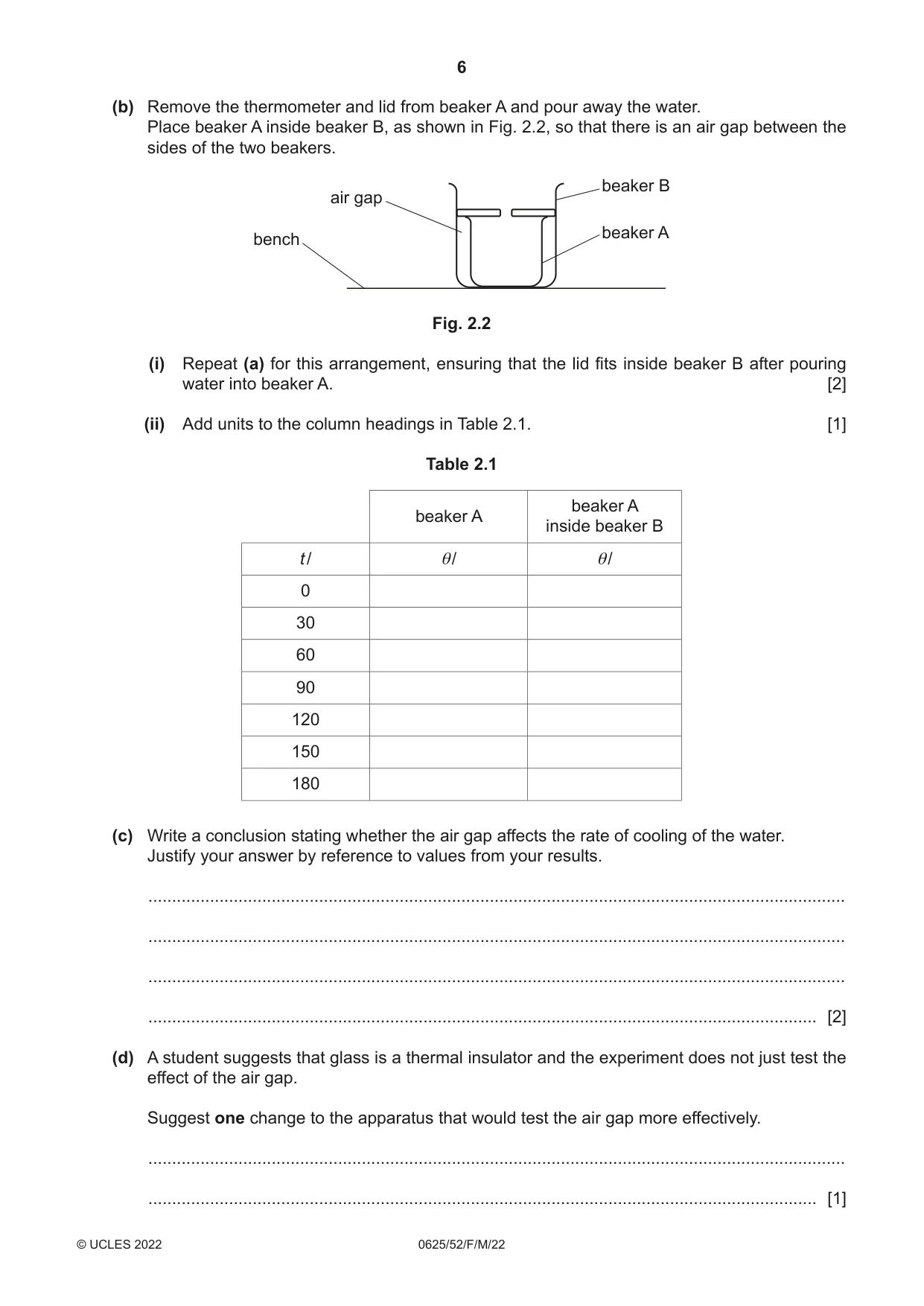Cambridge IGCSE Physics 0625 2022 Feb/March Paper 5 · Variant 2 question paper, page 6 of 12