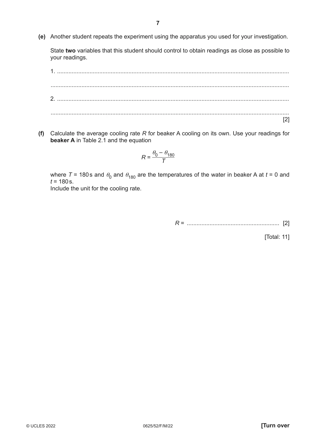 Cambridge IGCSE Physics 0625 2022 Feb/March Paper 5 · Variant 2 question paper, page 7 of 12