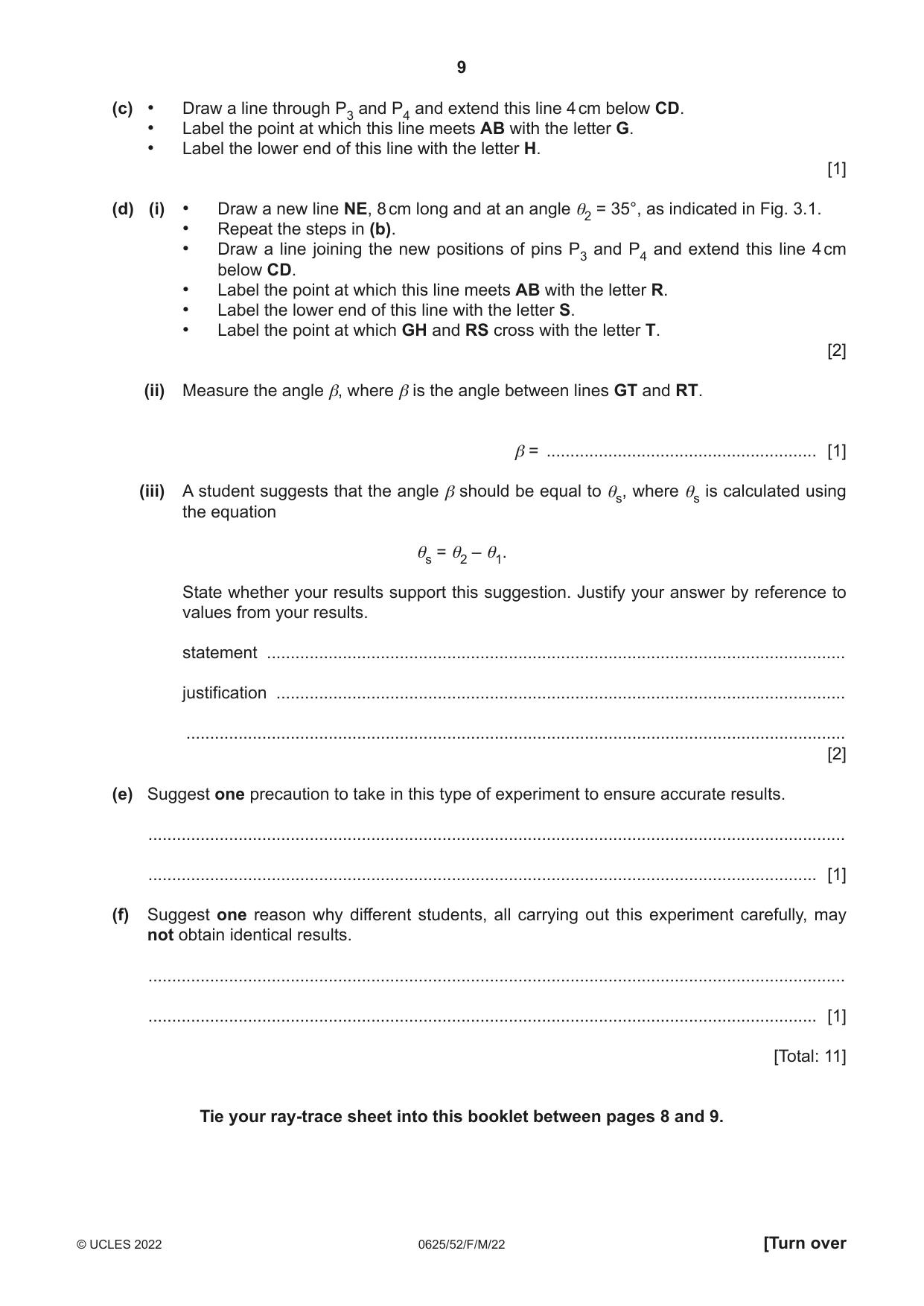 Cambridge IGCSE Physics 0625 2022 Feb/March Paper 5 · Variant 2 question paper, page 9 of 12