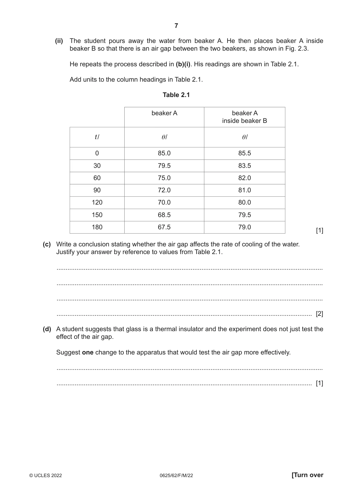Cambridge IGCSE Physics 0625 2022 Feb/March Paper 6 · Variant 2 question paper, page 7 of 16