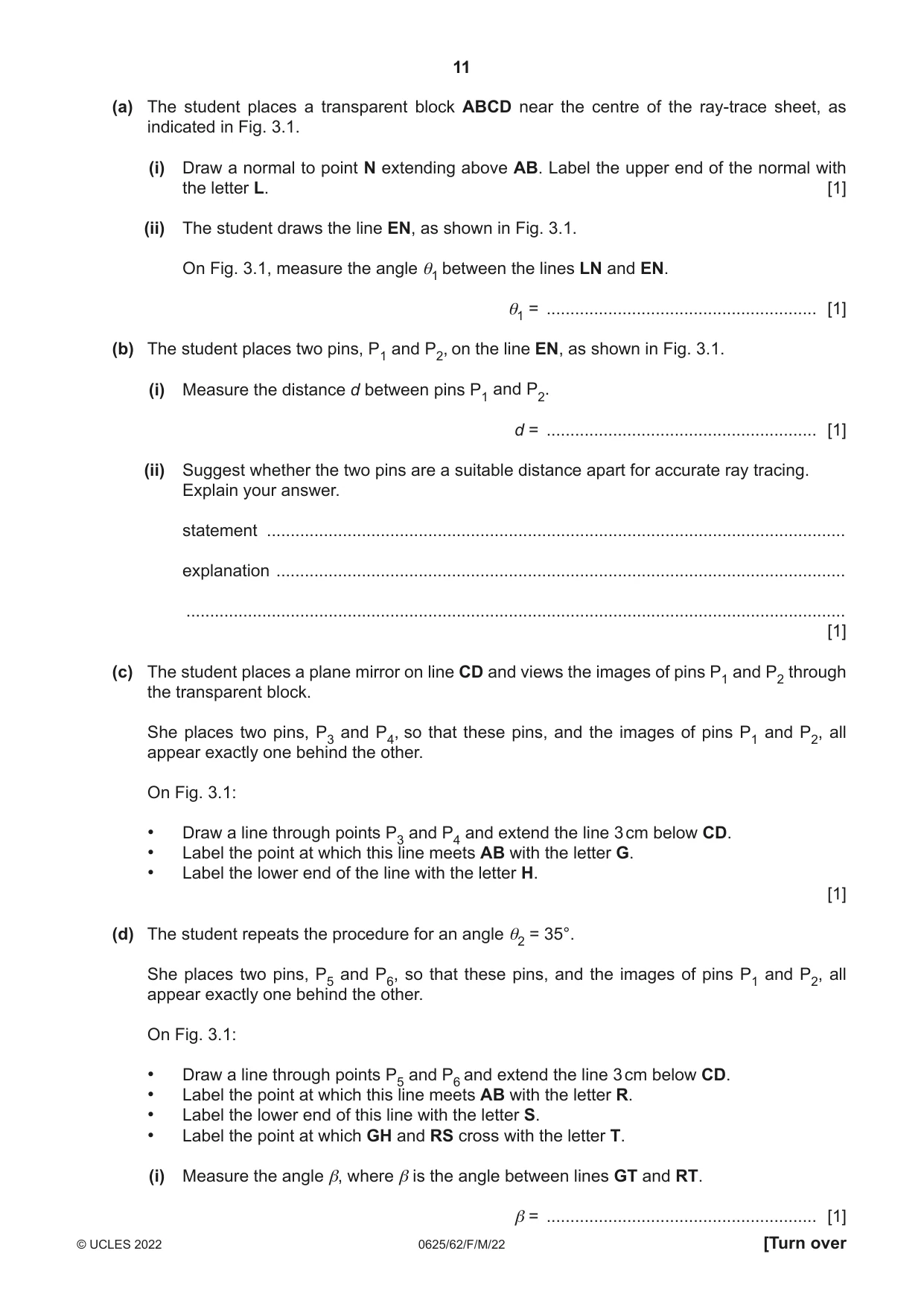 Cambridge IGCSE Physics 0625 2022 Feb/March Paper 6 · Variant 2 question paper, page 11 of 16