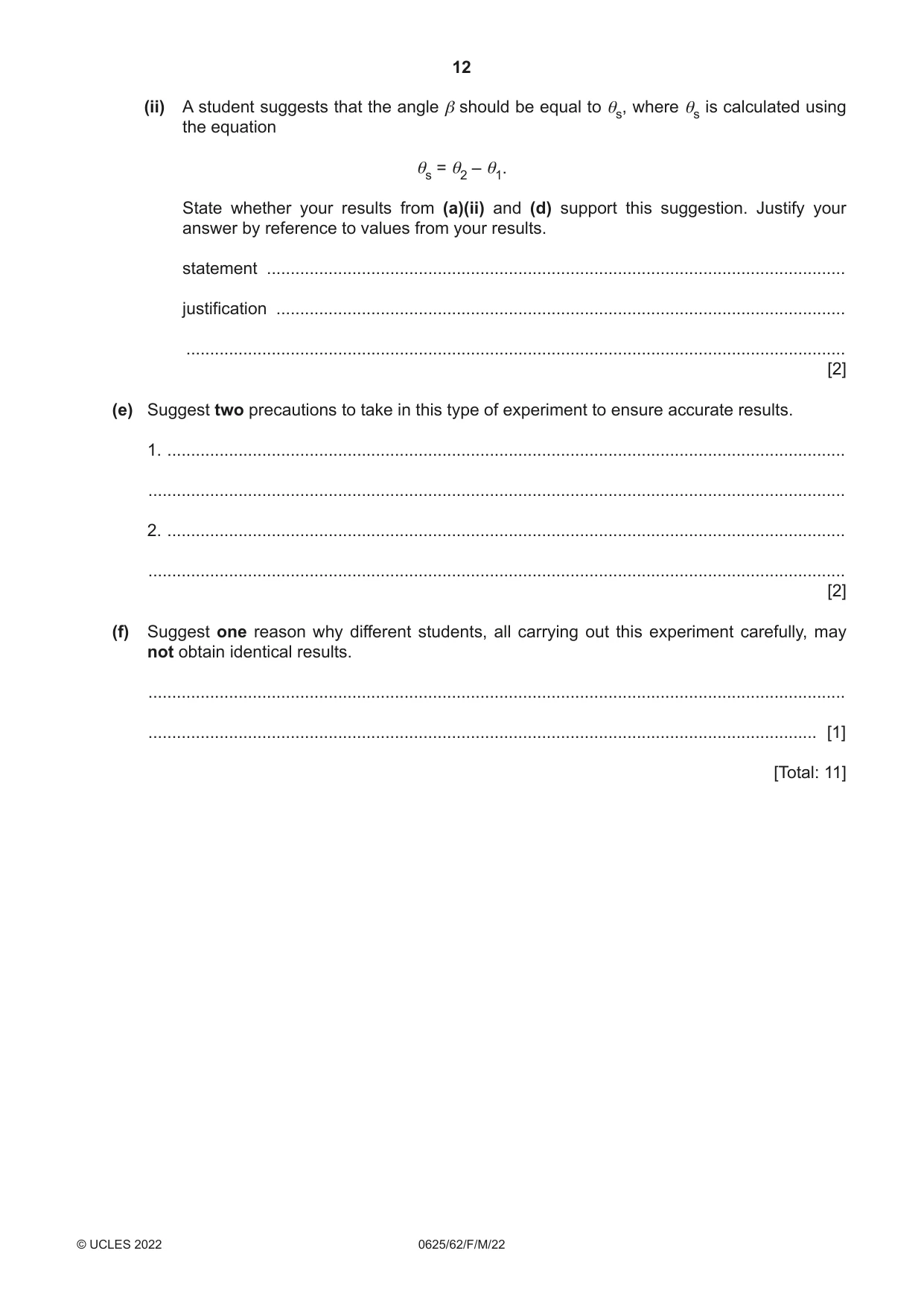 Cambridge IGCSE Physics 0625 2022 Feb/March Paper 6 · Variant 2 question paper, page 12 of 16