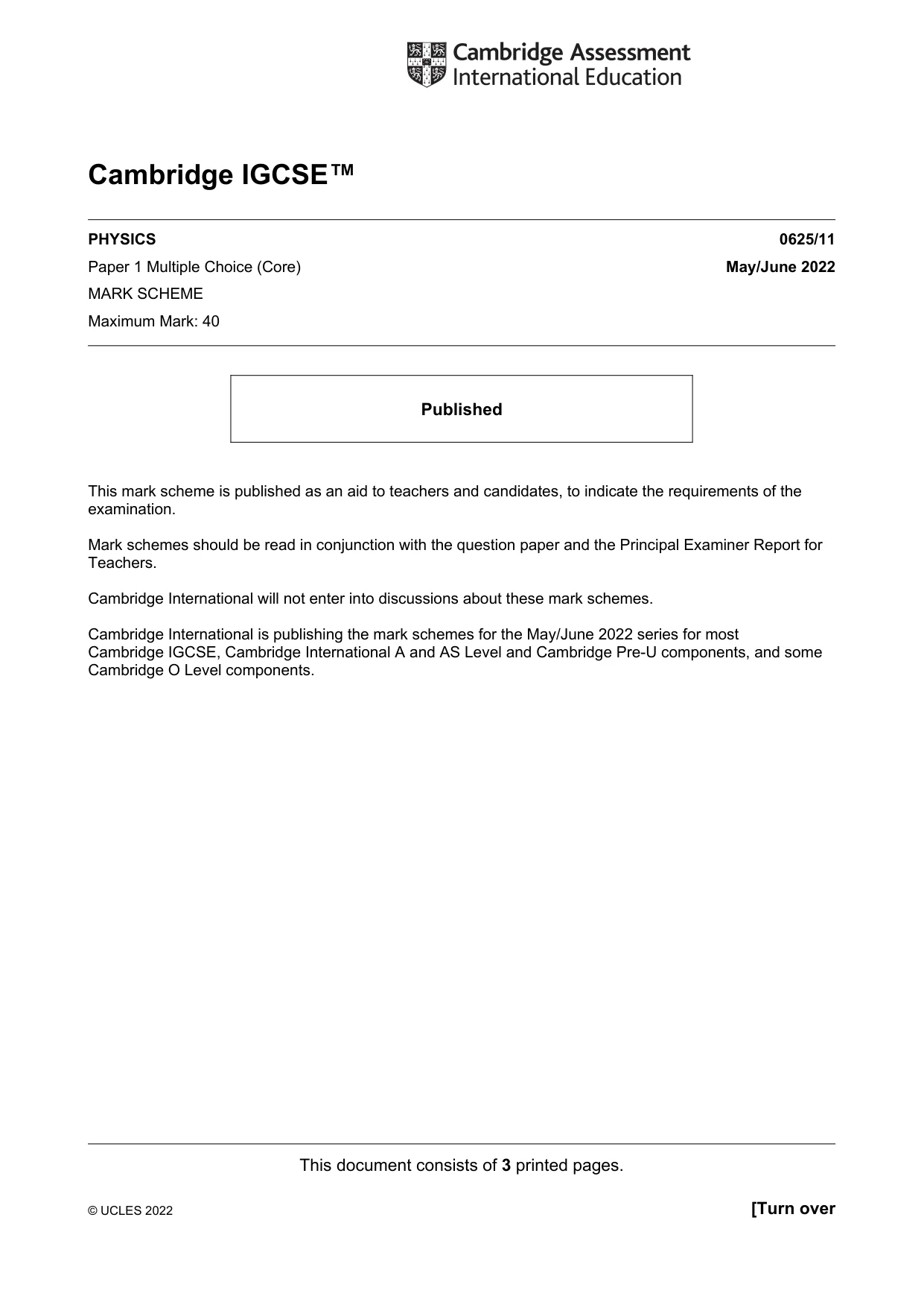 Mark scheme, page 1 of 3