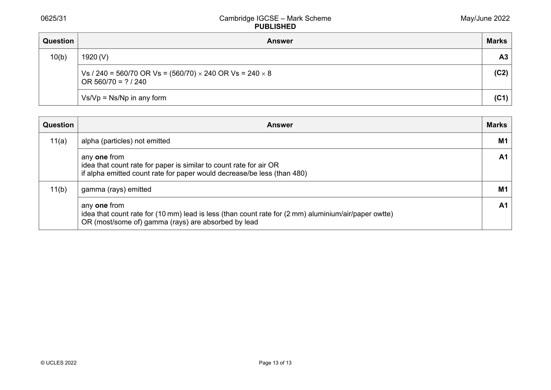 Mark scheme, page 13 of 13
