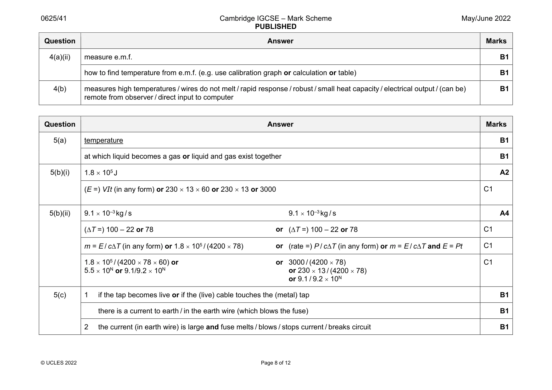 Mark scheme, page 8 of 12