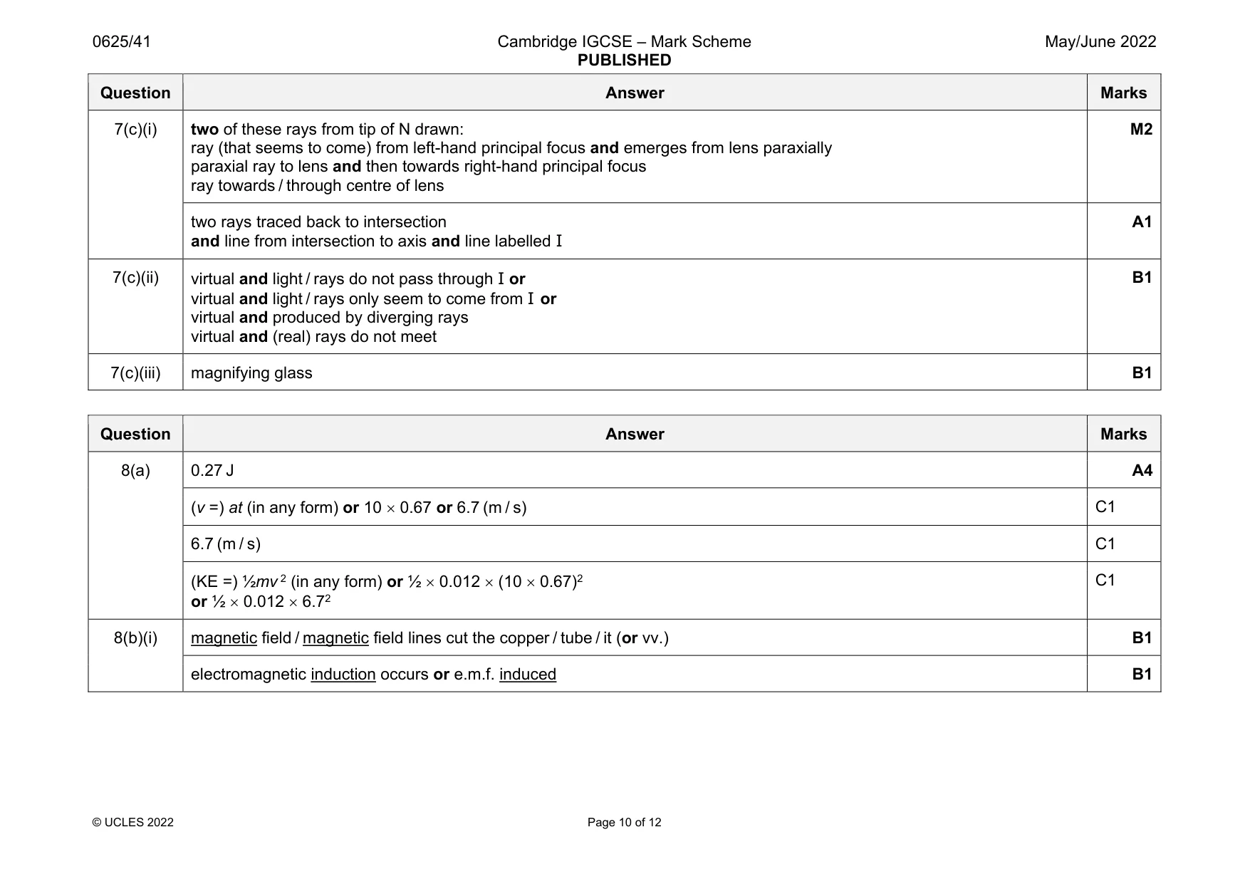 Mark scheme, page 10 of 12