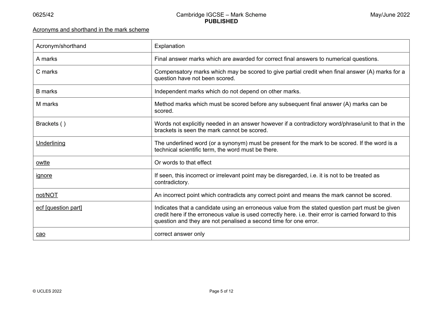 Mark scheme, page 5 of 12