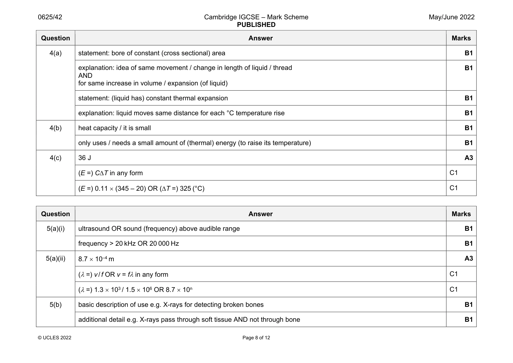 Mark scheme, page 8 of 12