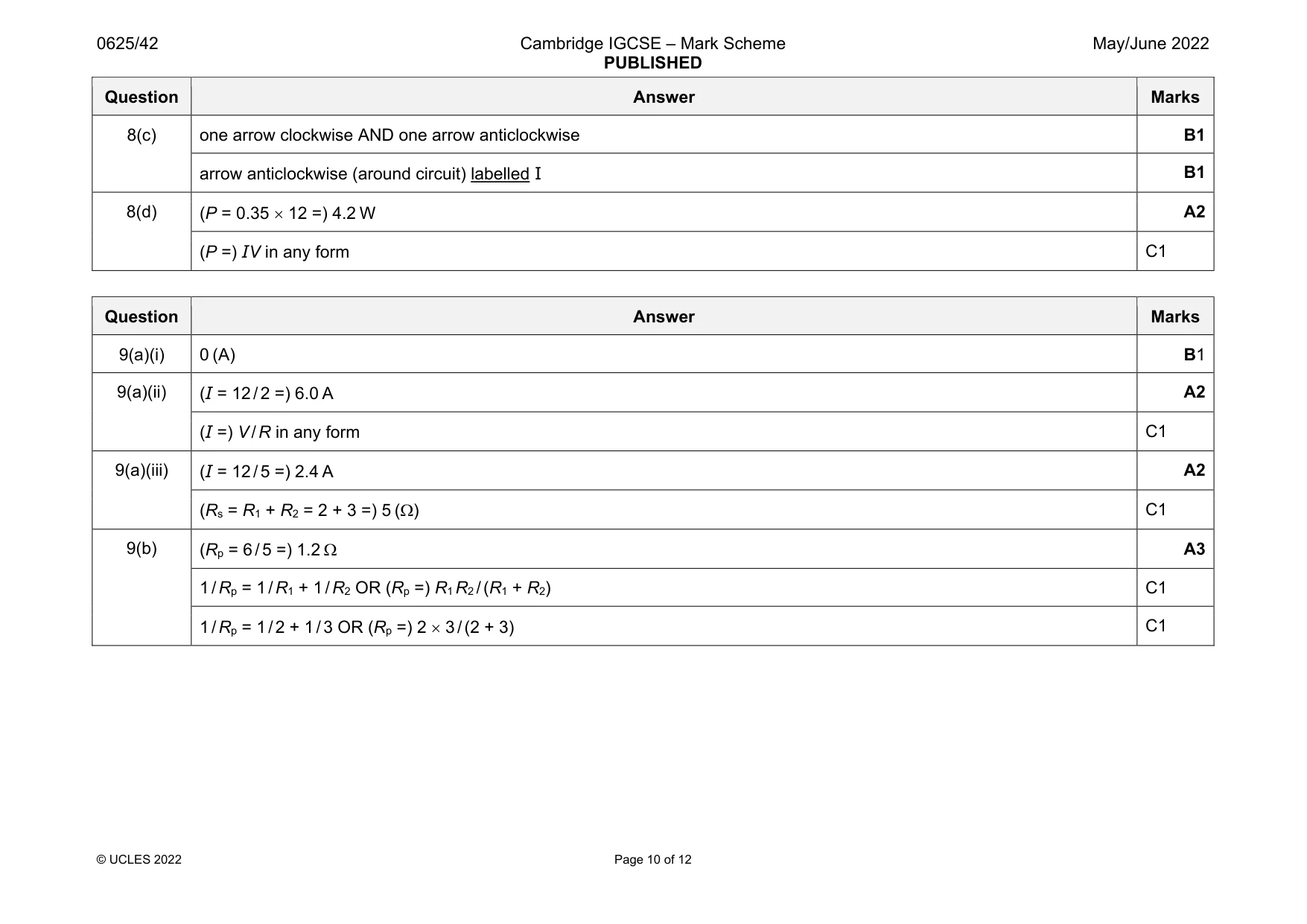 Mark scheme, page 10 of 12