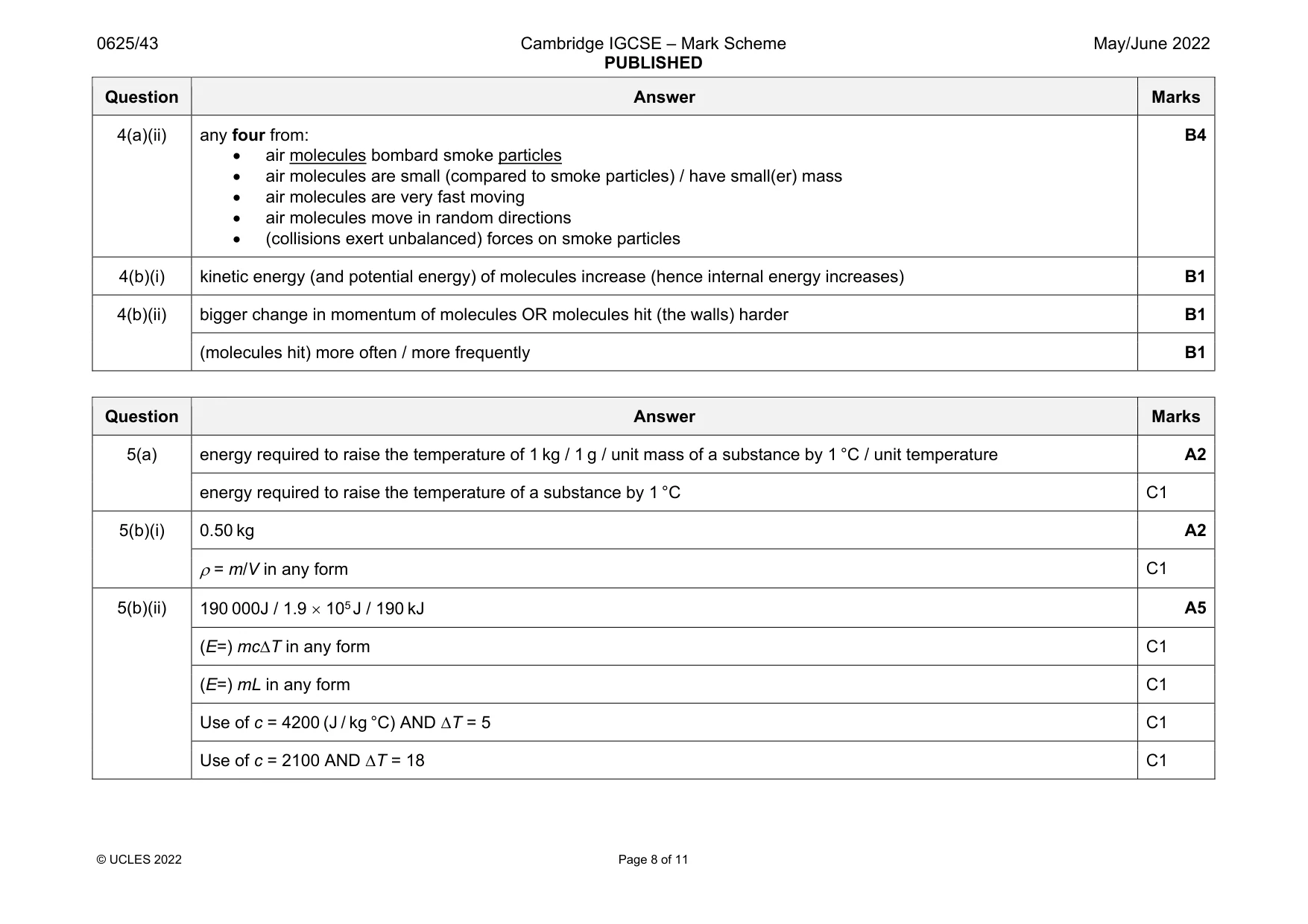 Mark scheme, page 8 of 11