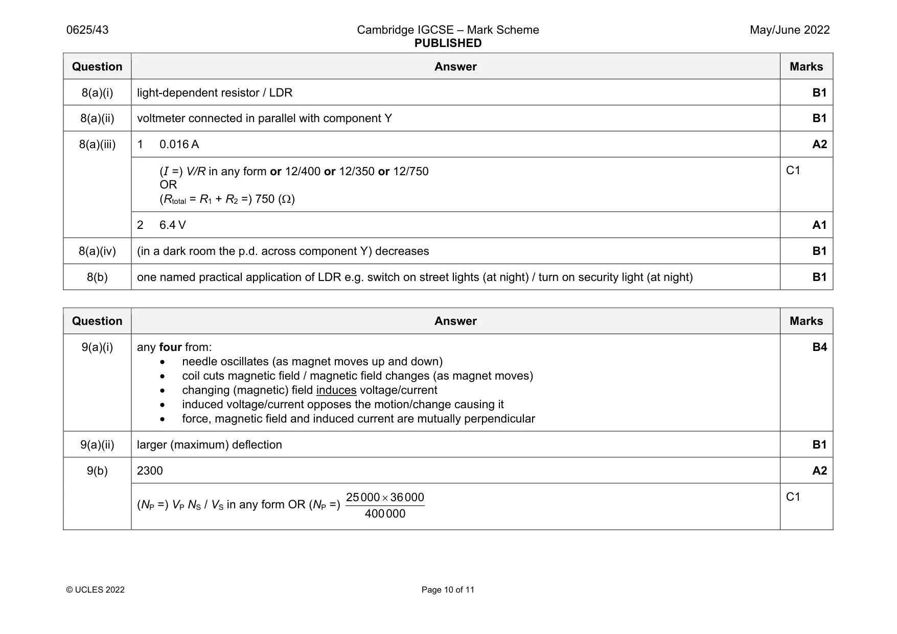 Mark scheme, page 10 of 11