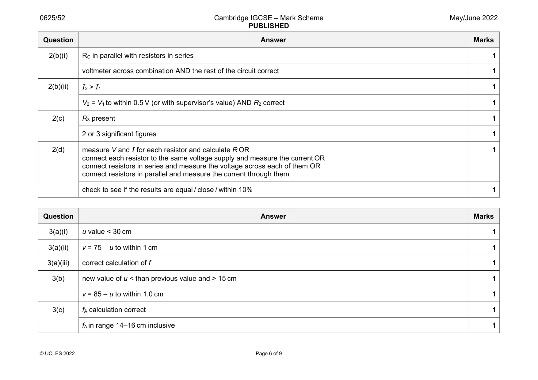 Mark scheme, page 6 of 9