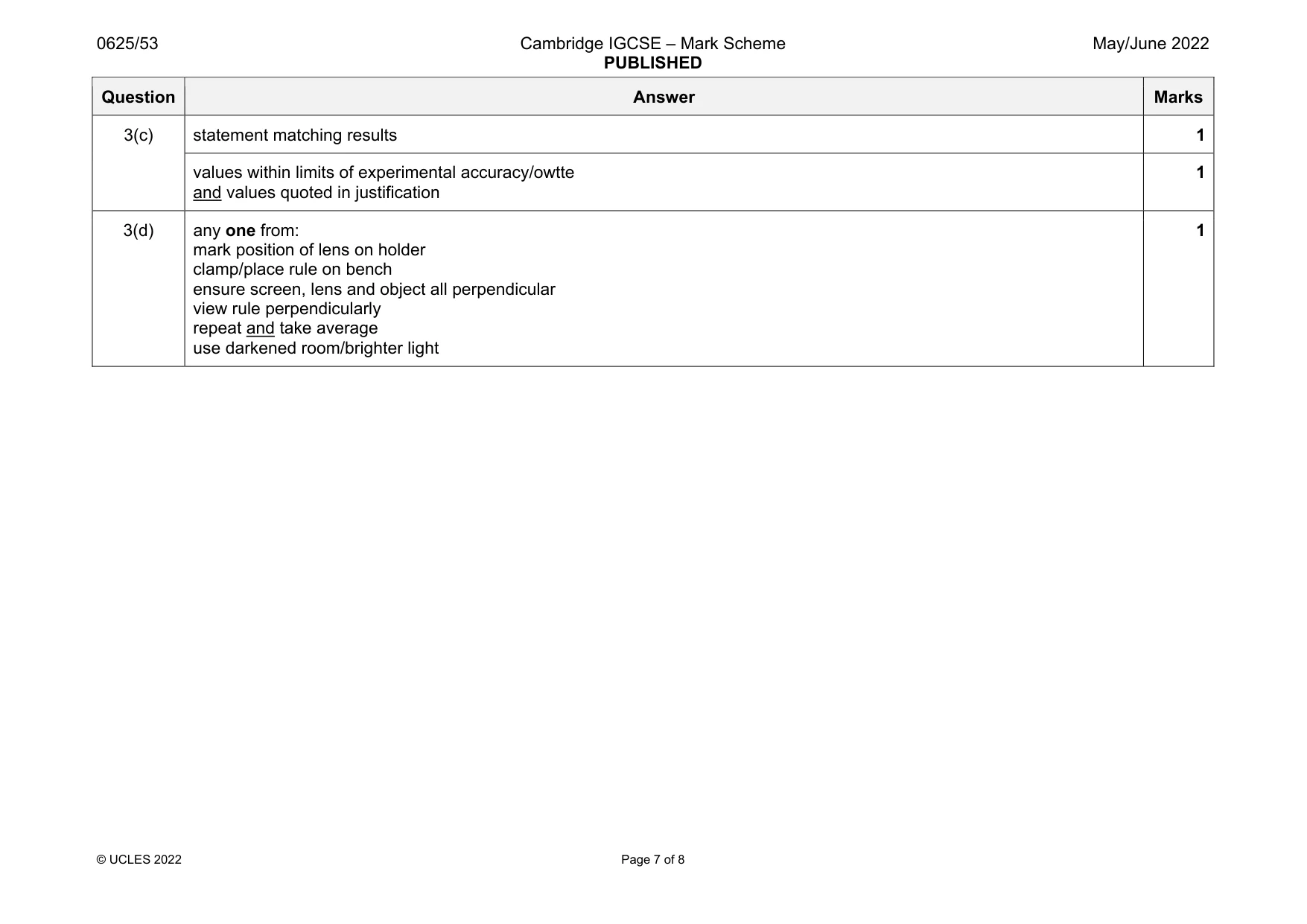 Mark scheme, page 7 of 8