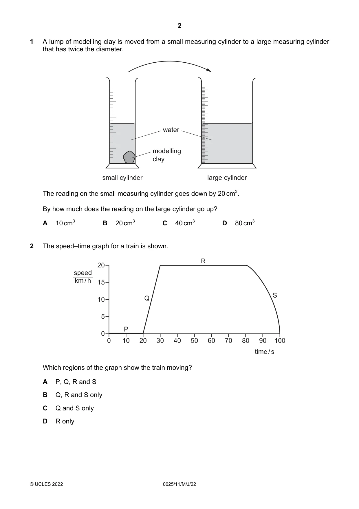 Cambridge IGCSE Physics 0625 2022 May/June Paper 1 · Variant 1 question paper, page 2 of 20