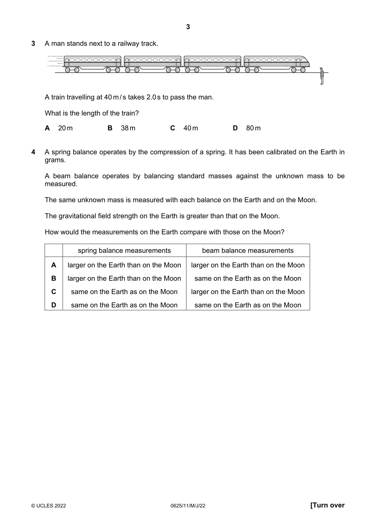 Cambridge IGCSE Physics 0625 2022 May/June Paper 1 · Variant 1 question paper, page 3 of 20