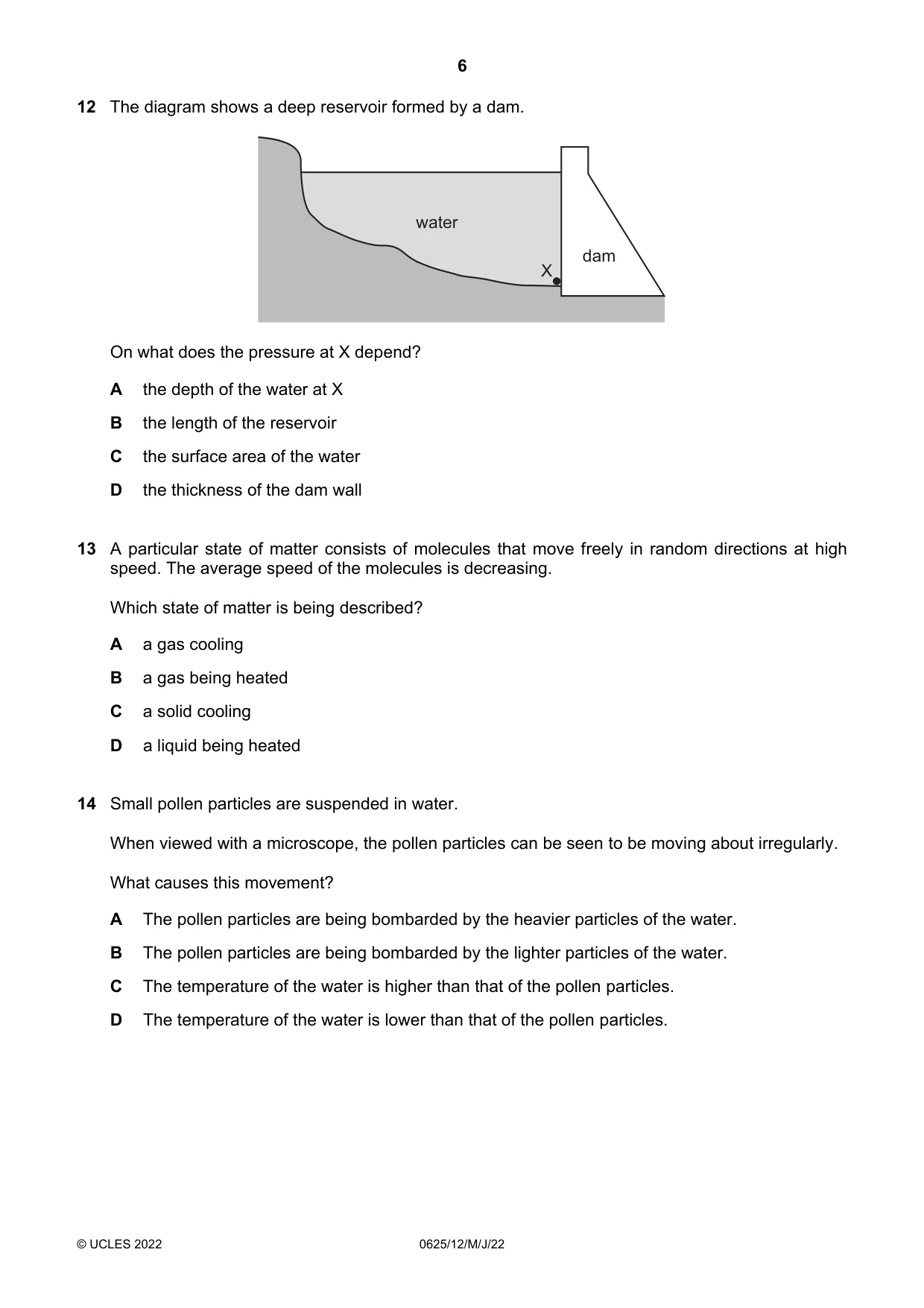 Cambridge IGCSE Physics 0625 2022 May/June Paper 1 · Variant 2 question paper, page 6 of 16