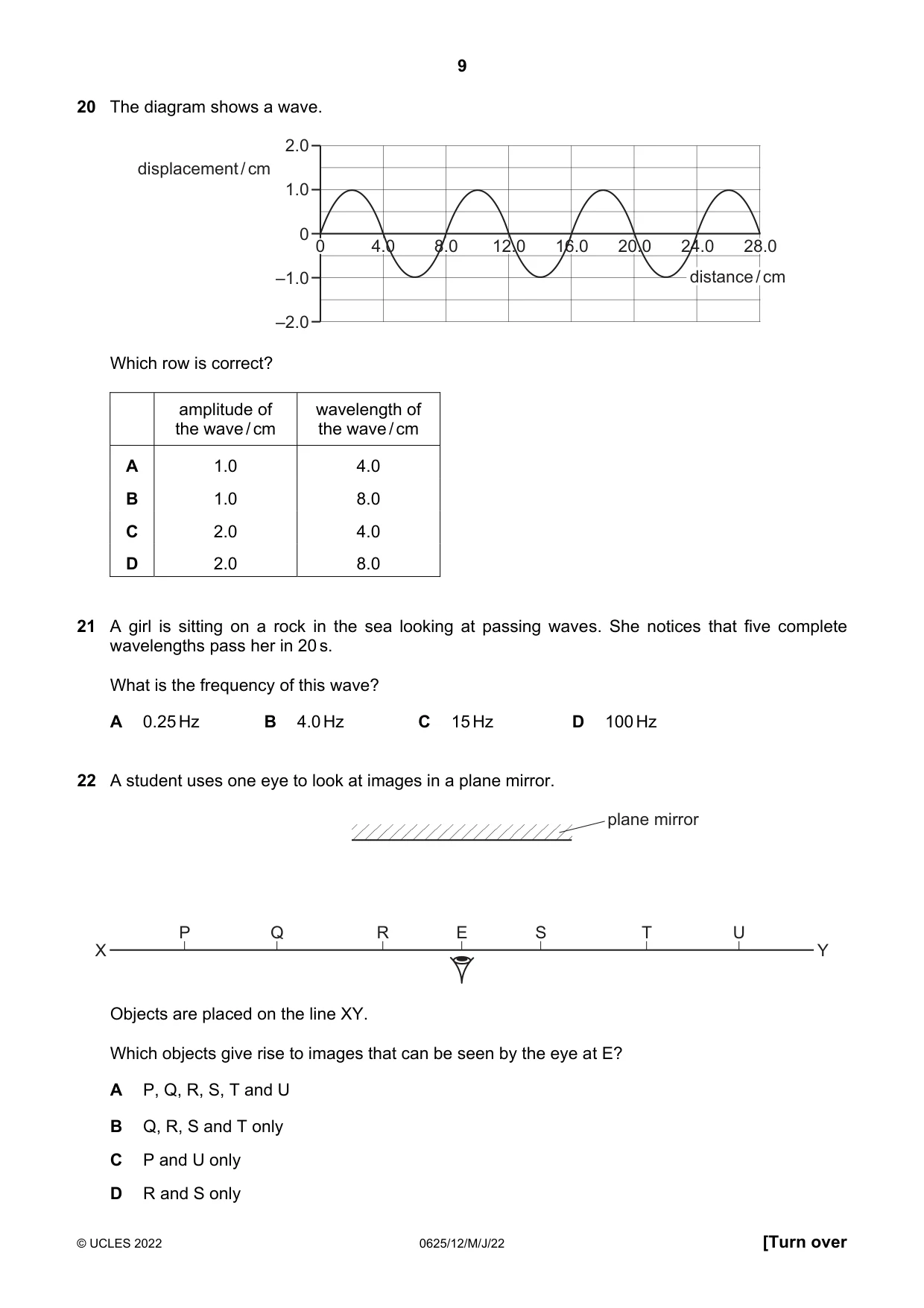 Cambridge IGCSE Physics 0625 2022 May/June Paper 1 · Variant 2 question paper, page 9 of 16