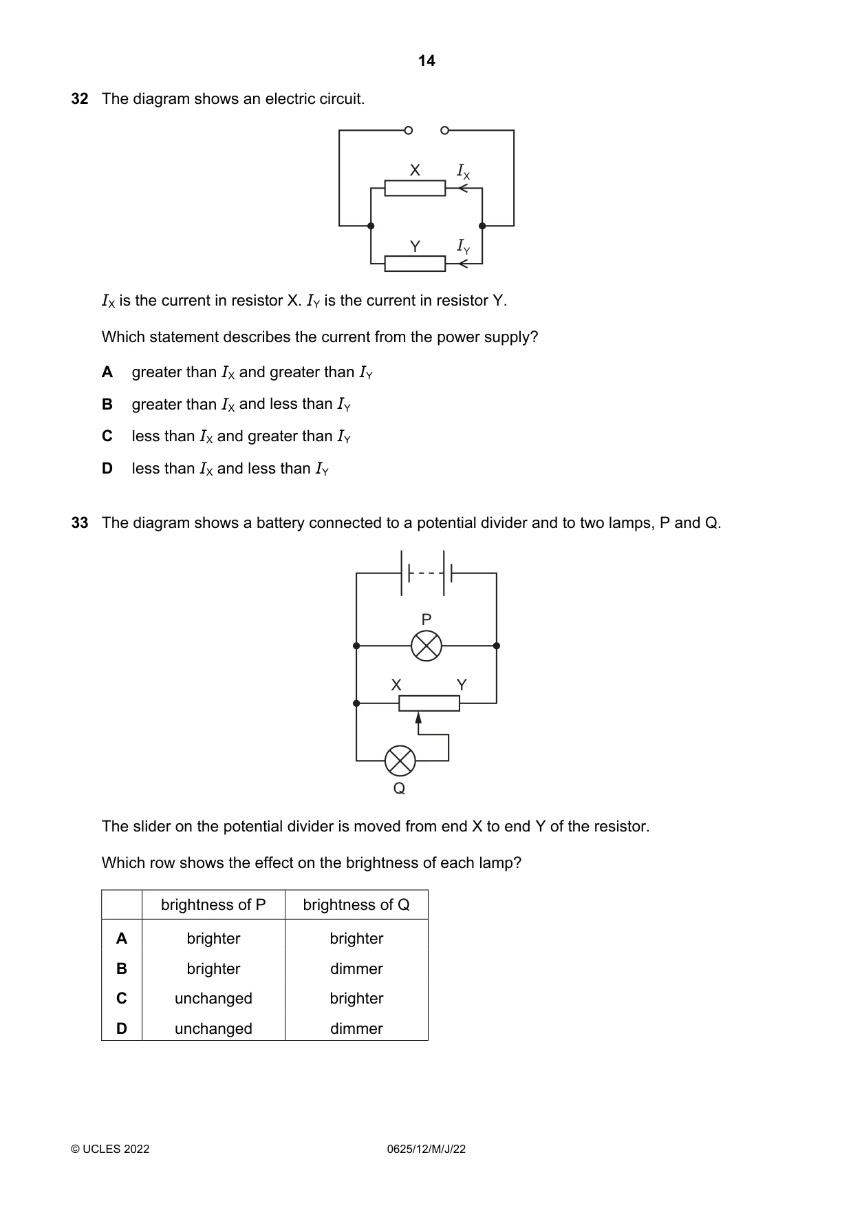 Cambridge IGCSE Physics 0625 2022 May/June Paper 1 · Variant 2 question paper, page 14 of 16