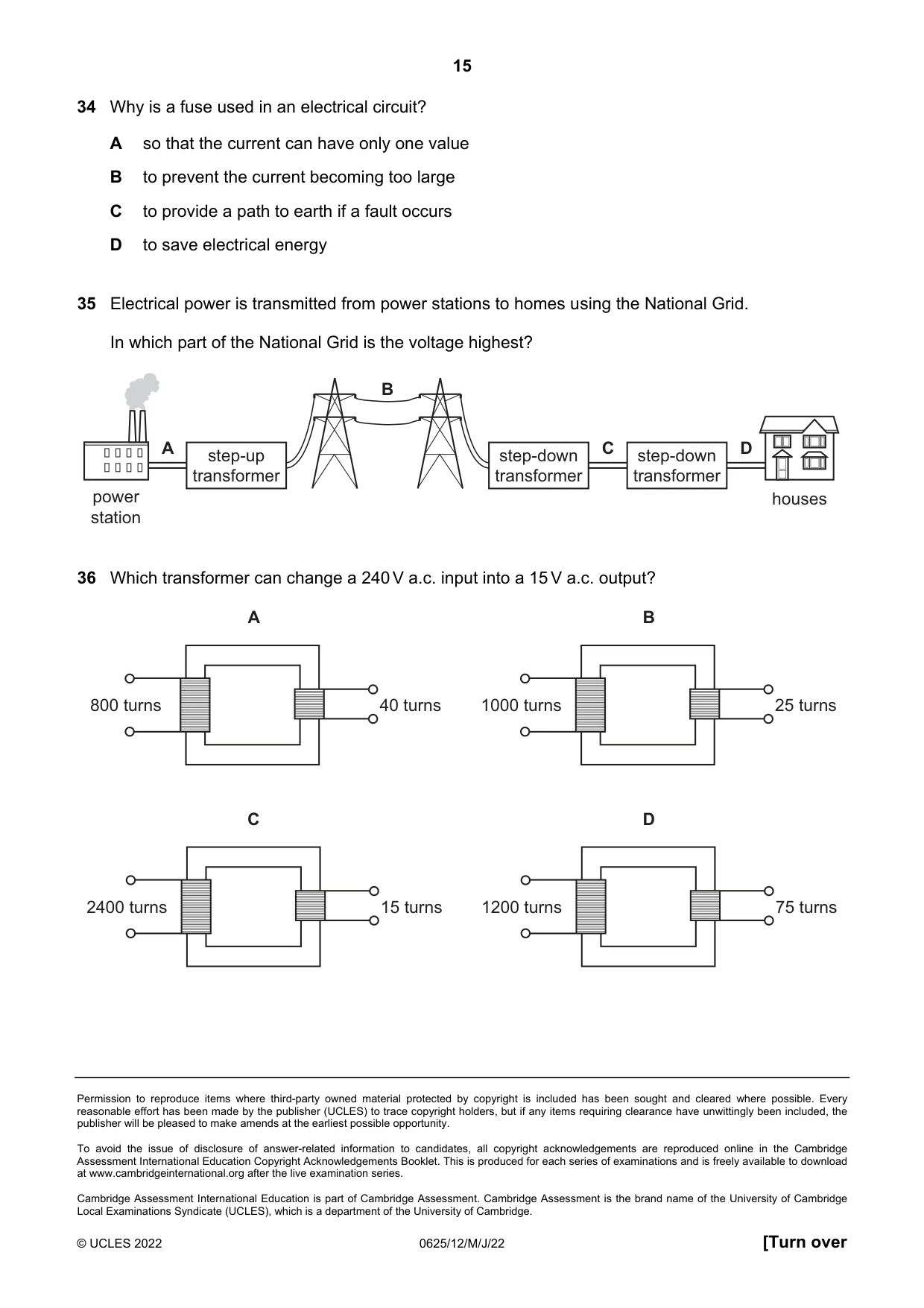 Cambridge IGCSE Physics 0625 2022 May/June Paper 1 · Variant 2 question paper, page 15 of 16