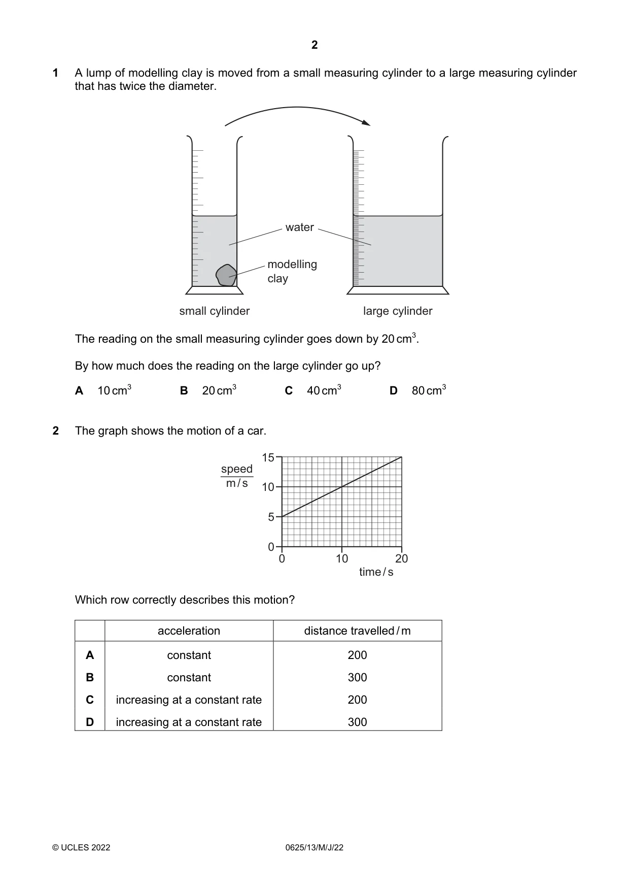 Cambridge IGCSE Physics 0625 2022 May/June Paper 1 · Variant 3 question paper, page 2 of 20