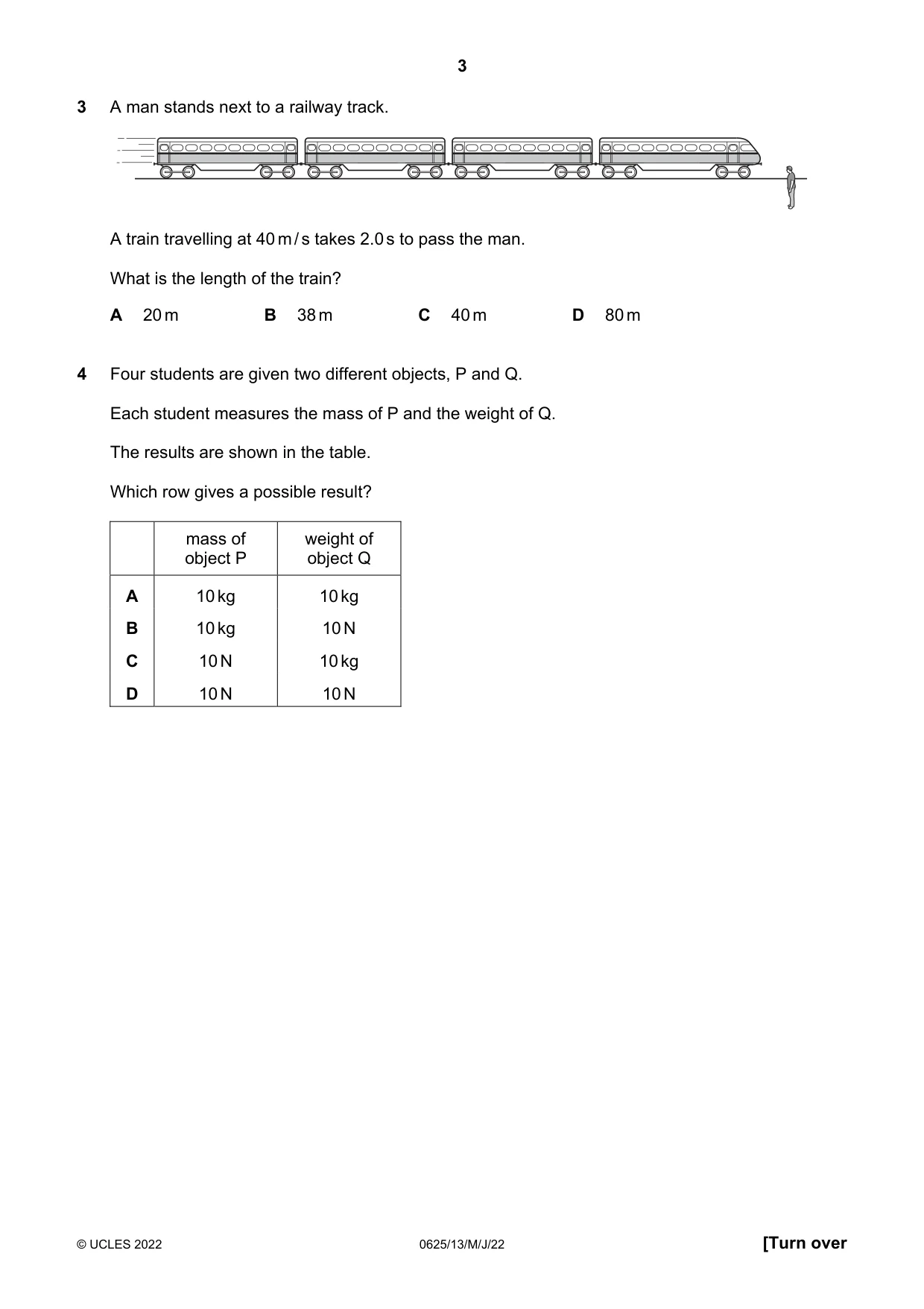 Cambridge IGCSE Physics 0625 2022 May/June Paper 1 · Variant 3 question paper, page 3 of 20