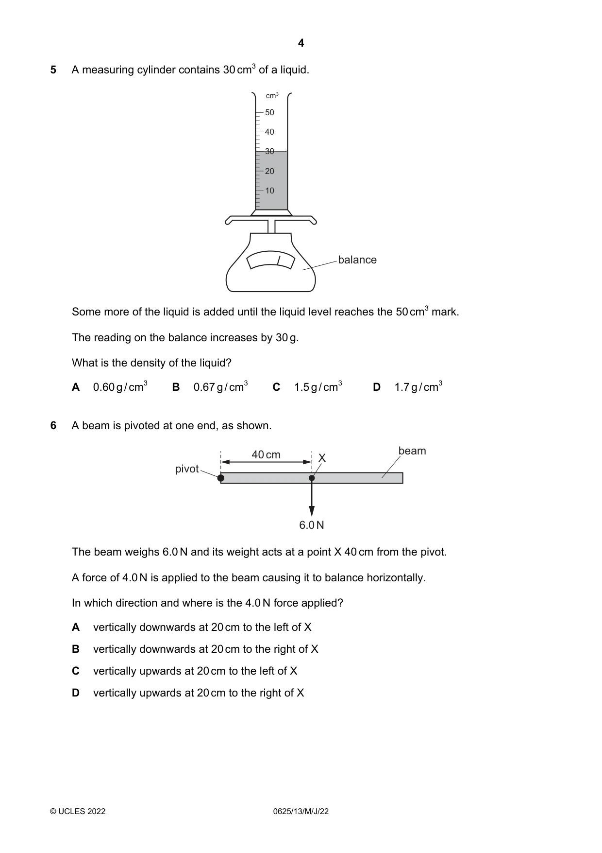 Cambridge IGCSE Physics 0625 2022 May/June Paper 1 · Variant 3 question paper, page 4 of 20
