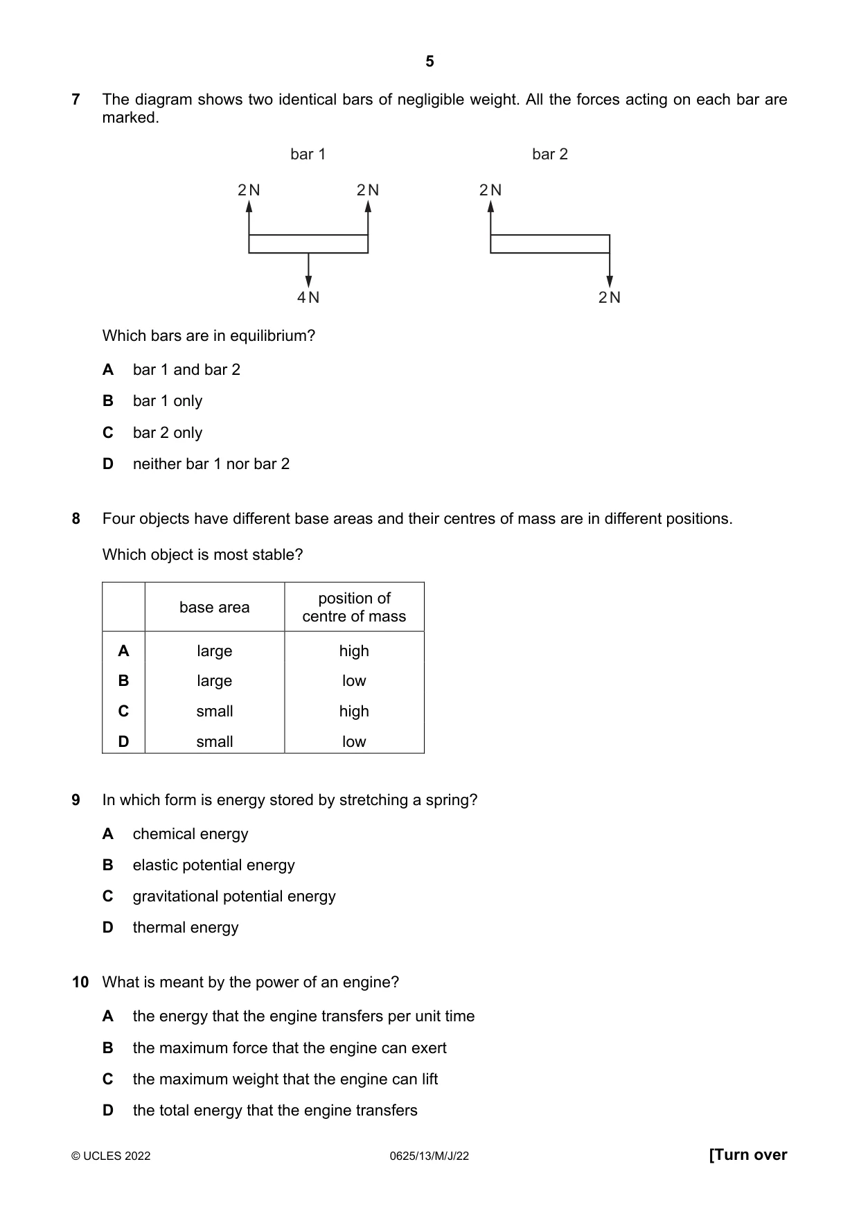 Cambridge IGCSE Physics 0625 2022 May/June Paper 1 · Variant 3 question paper, page 5 of 20