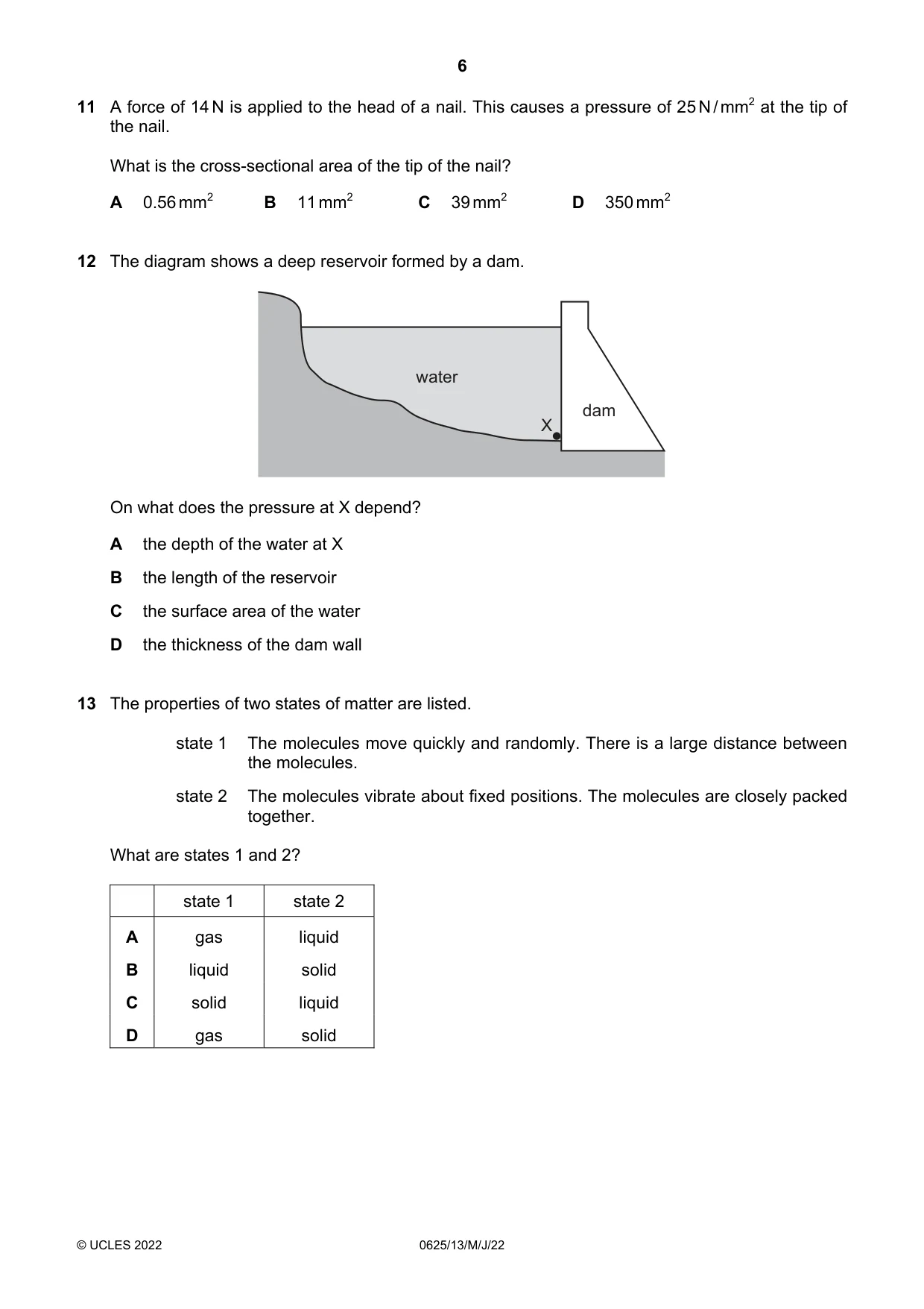 Cambridge IGCSE Physics 0625 2022 May/June Paper 1 · Variant 3 question paper, page 6 of 20